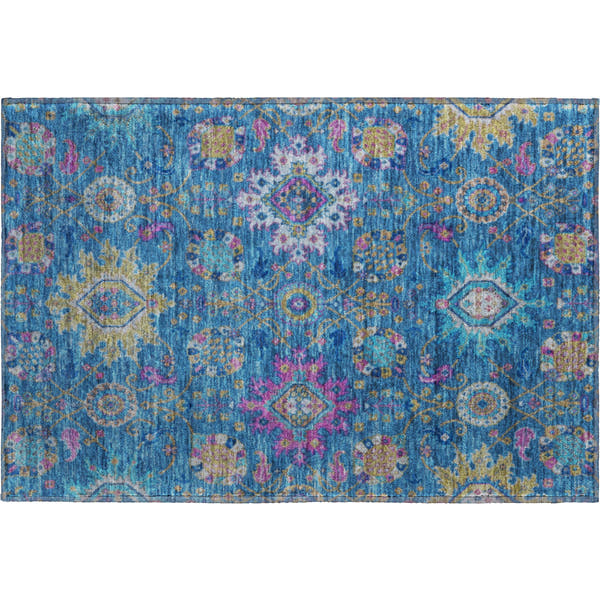 Cusco Machine Washable Traditional Blue Rug 1'8" x 2'6"