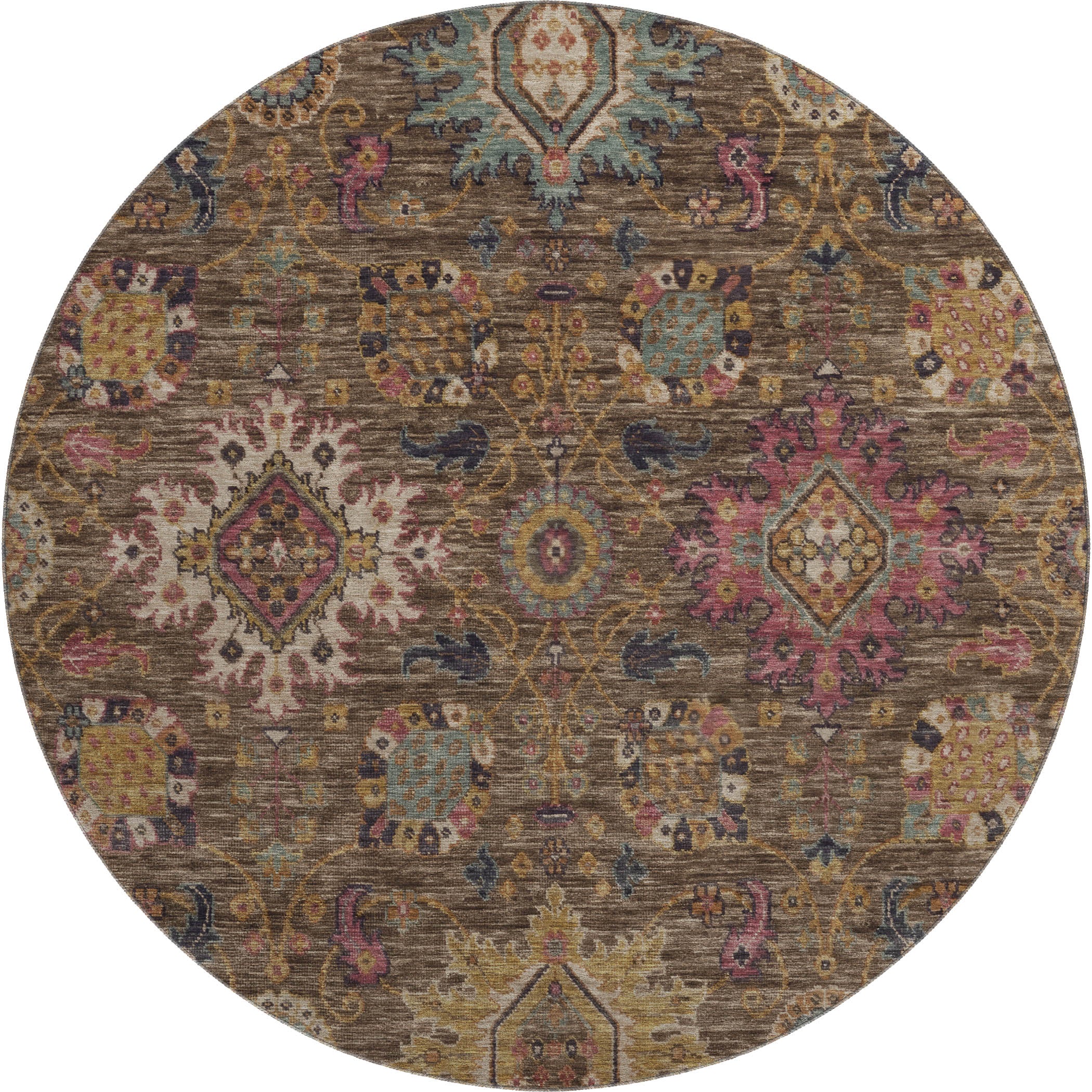 Cusco Machine Washable Traditional Chocolate Brown Rug 8' x 8' #shape_Round