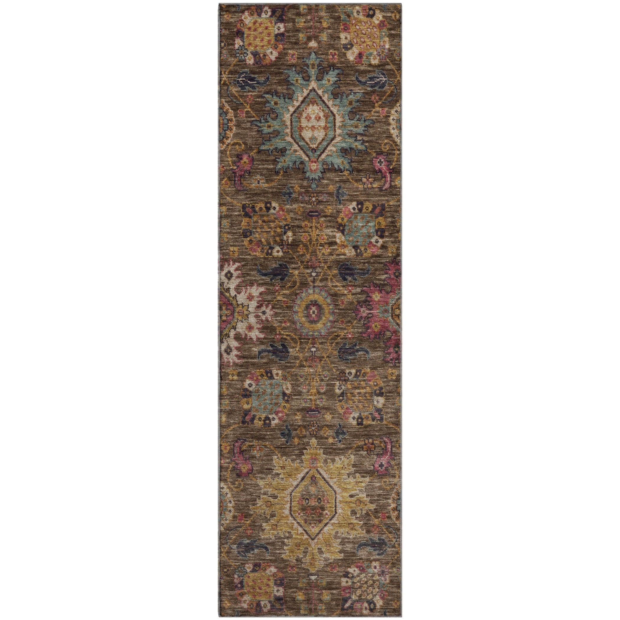 Cusco Machine Washable Traditional Chocolate Brown Rug 2'3" x 7'6" #shape_Runner