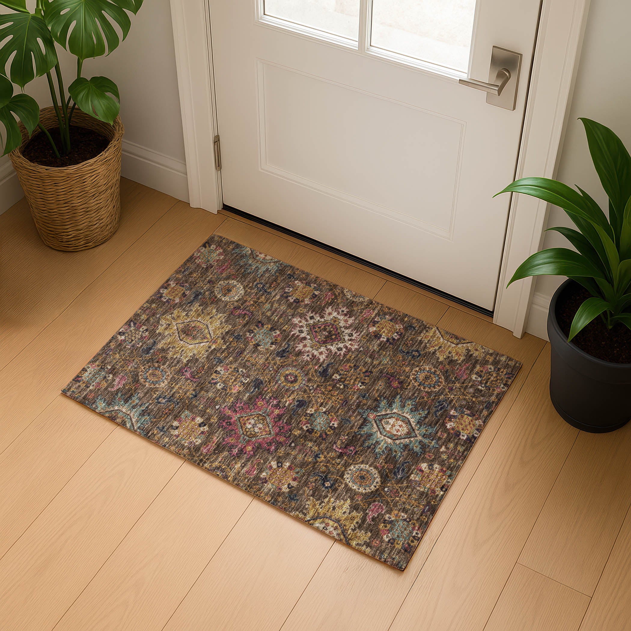 Cusco Machine Washable Traditional Chocolate Brown Rug 1'8" x 2'6" #shape_Rectangle