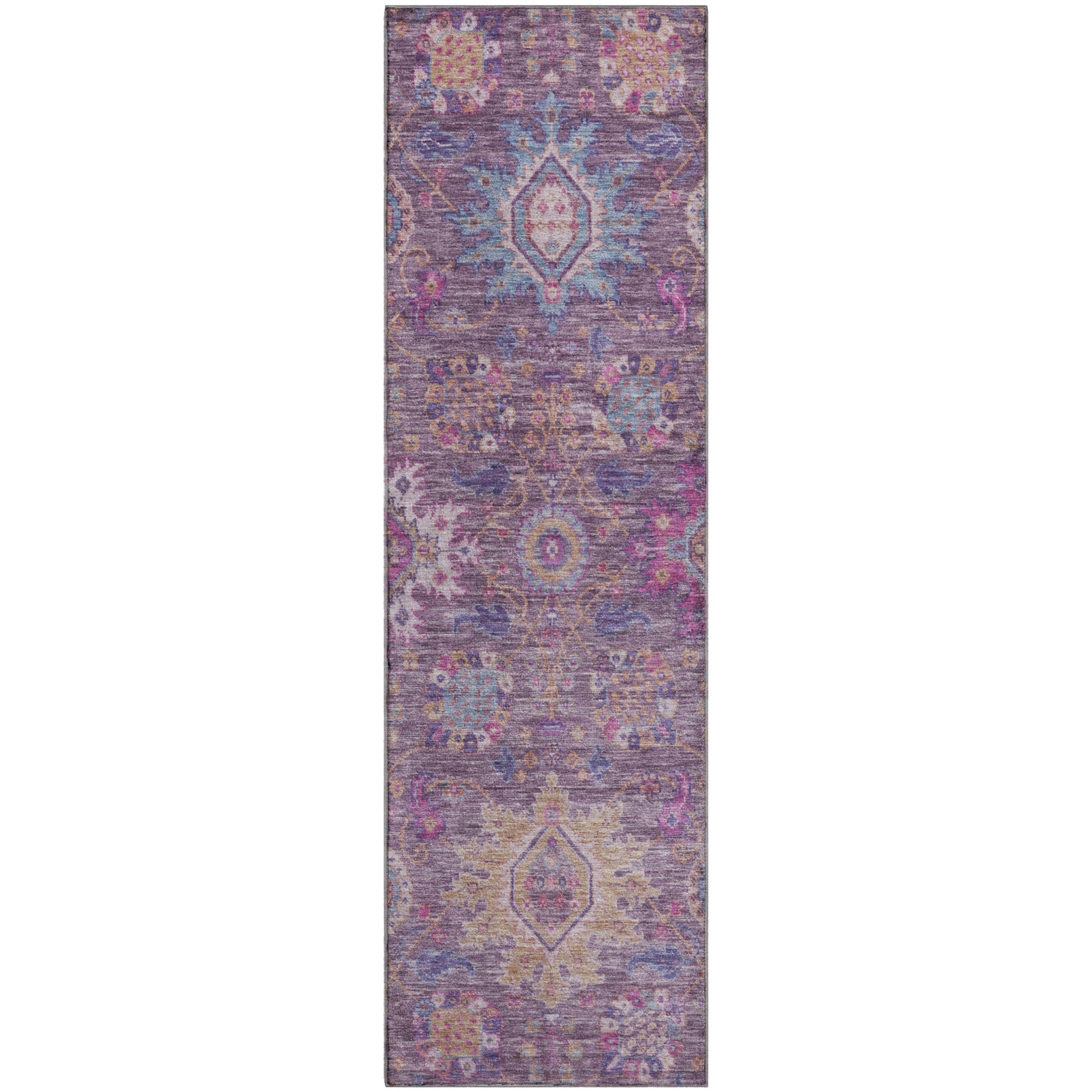 Cusco Machine Washable Traditional Eggplant Purple Rug 2'3" x 7'6" #shape_Runner