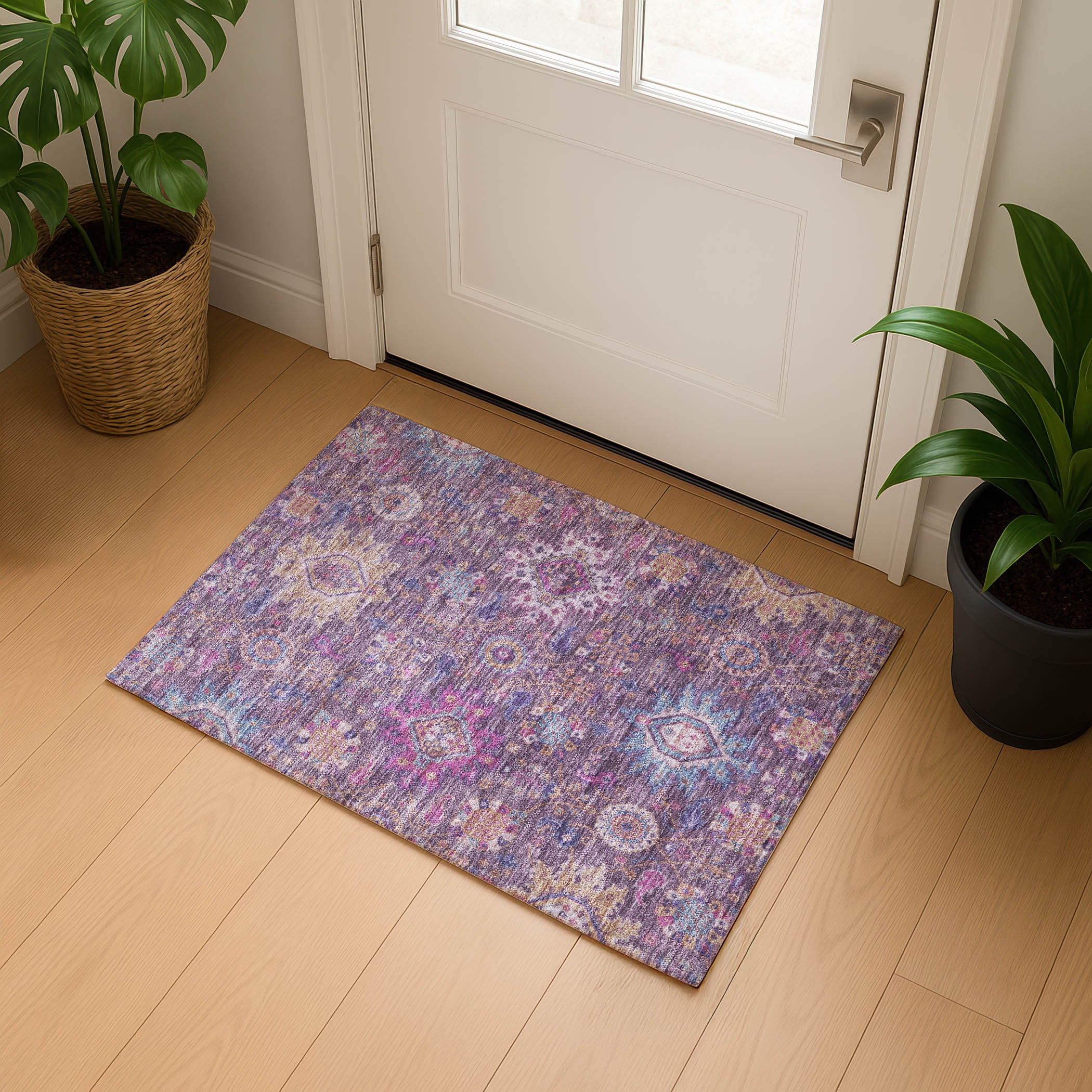 Cusco Machine Washable Traditional Eggplant Purple Rug 1'8" x 2'6" #shape_Rectangle