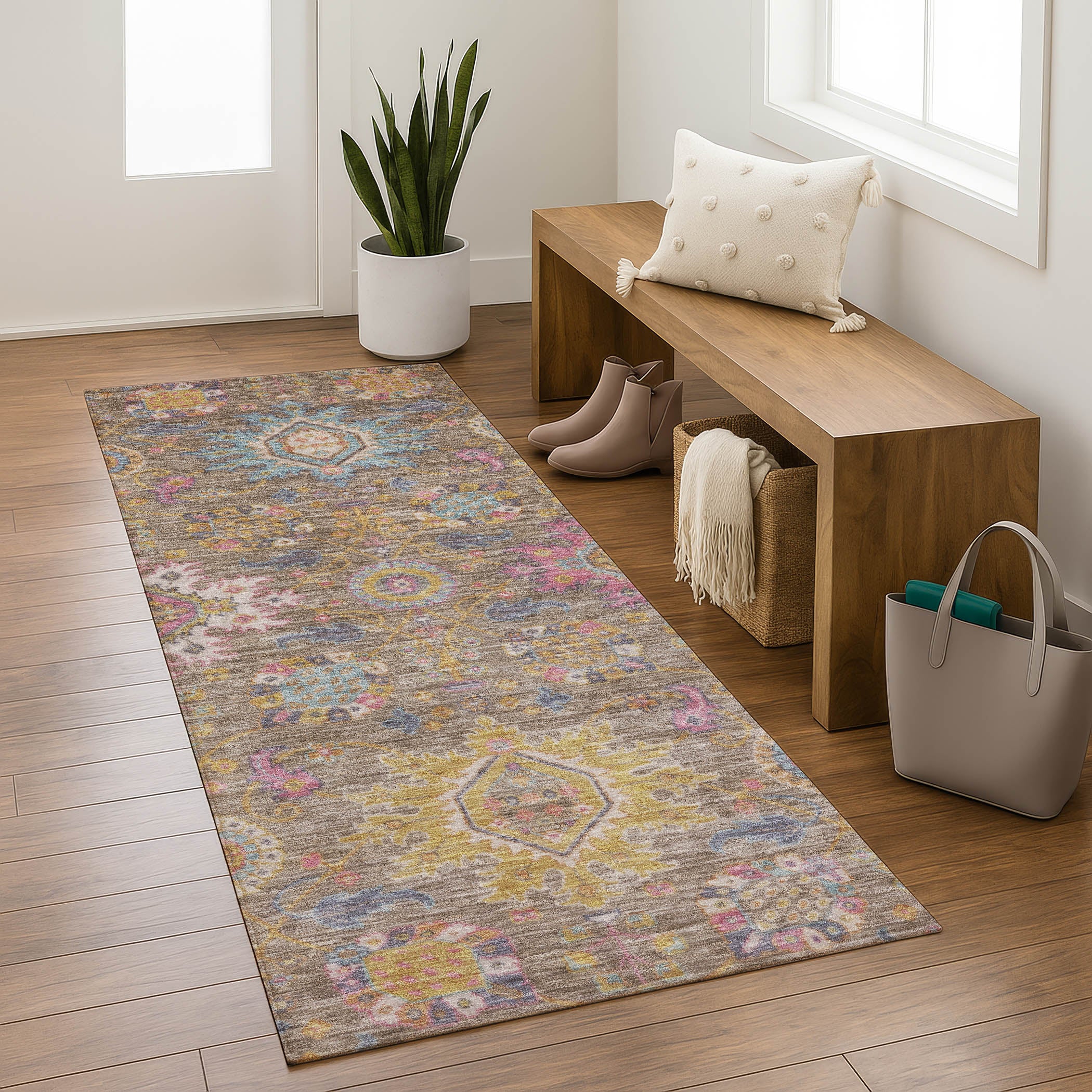 Cusco Machine Washable Traditional Mocha Brown Rug 2'3" x 7'6" #shape_Runner