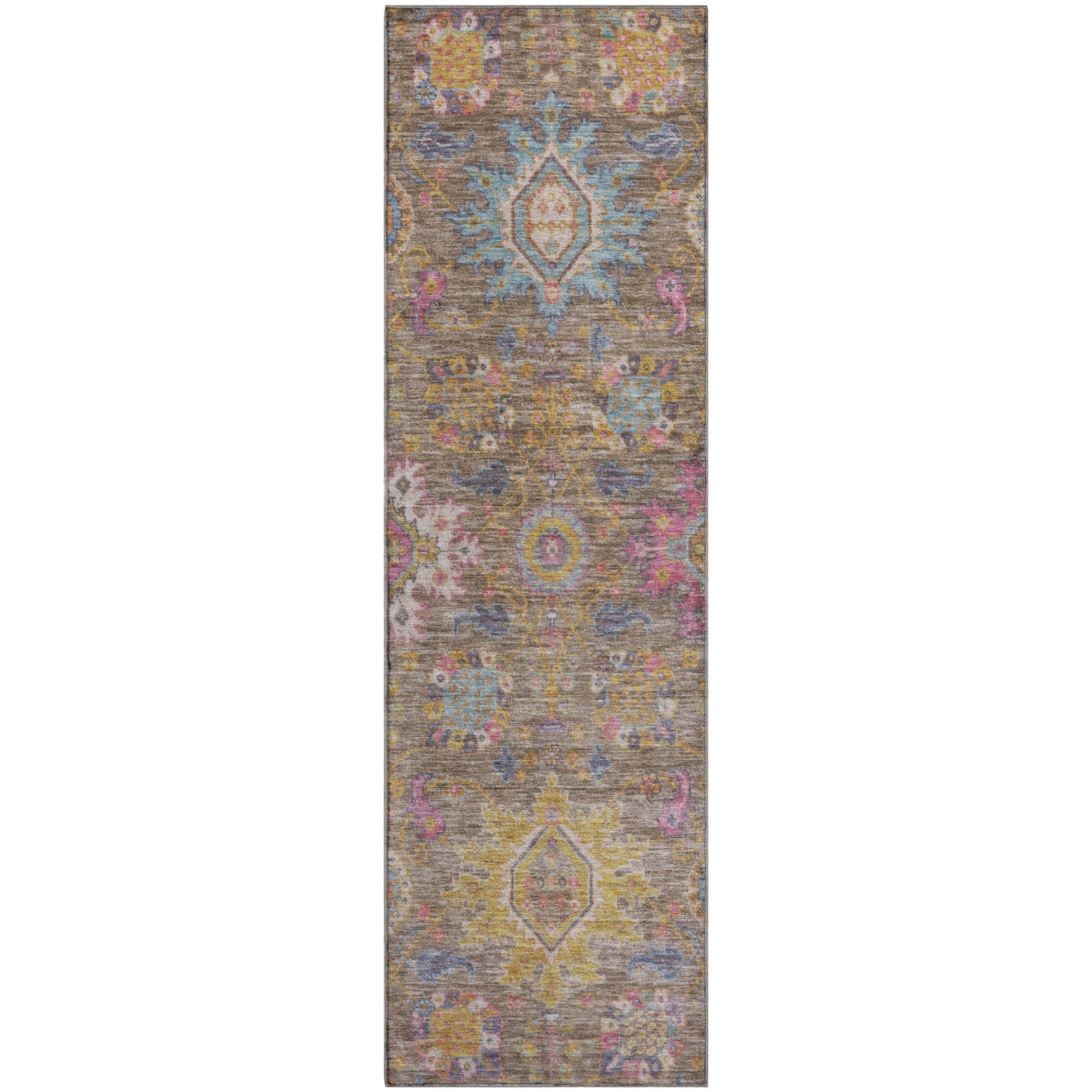 Cusco Machine Washable Traditional Mocha Brown Rug 2'3" x 7'6" #shape_Runner