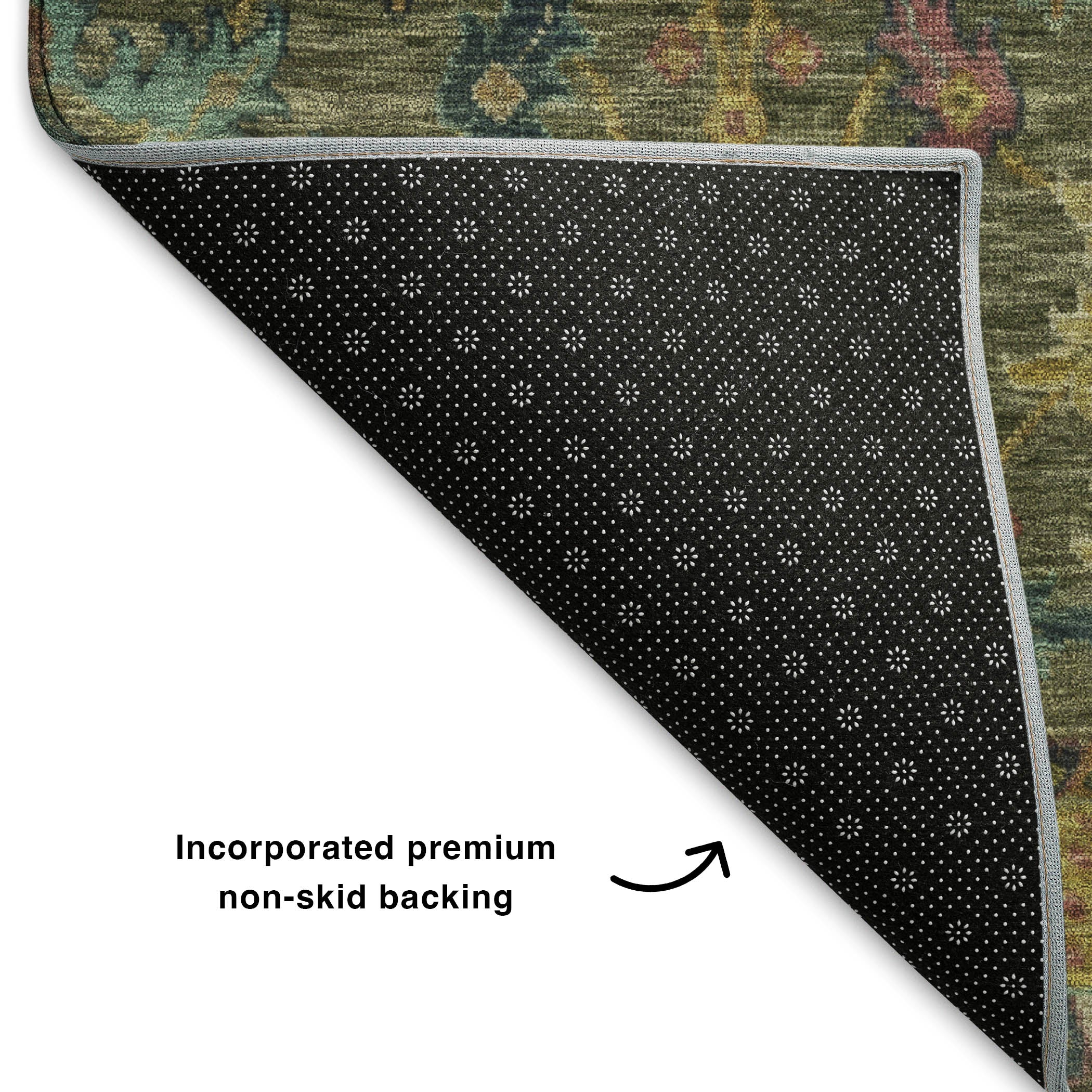 Cusco Machine Washable Traditional Olive Green Rug 1'8" x 2'6" #shape_Rectangle