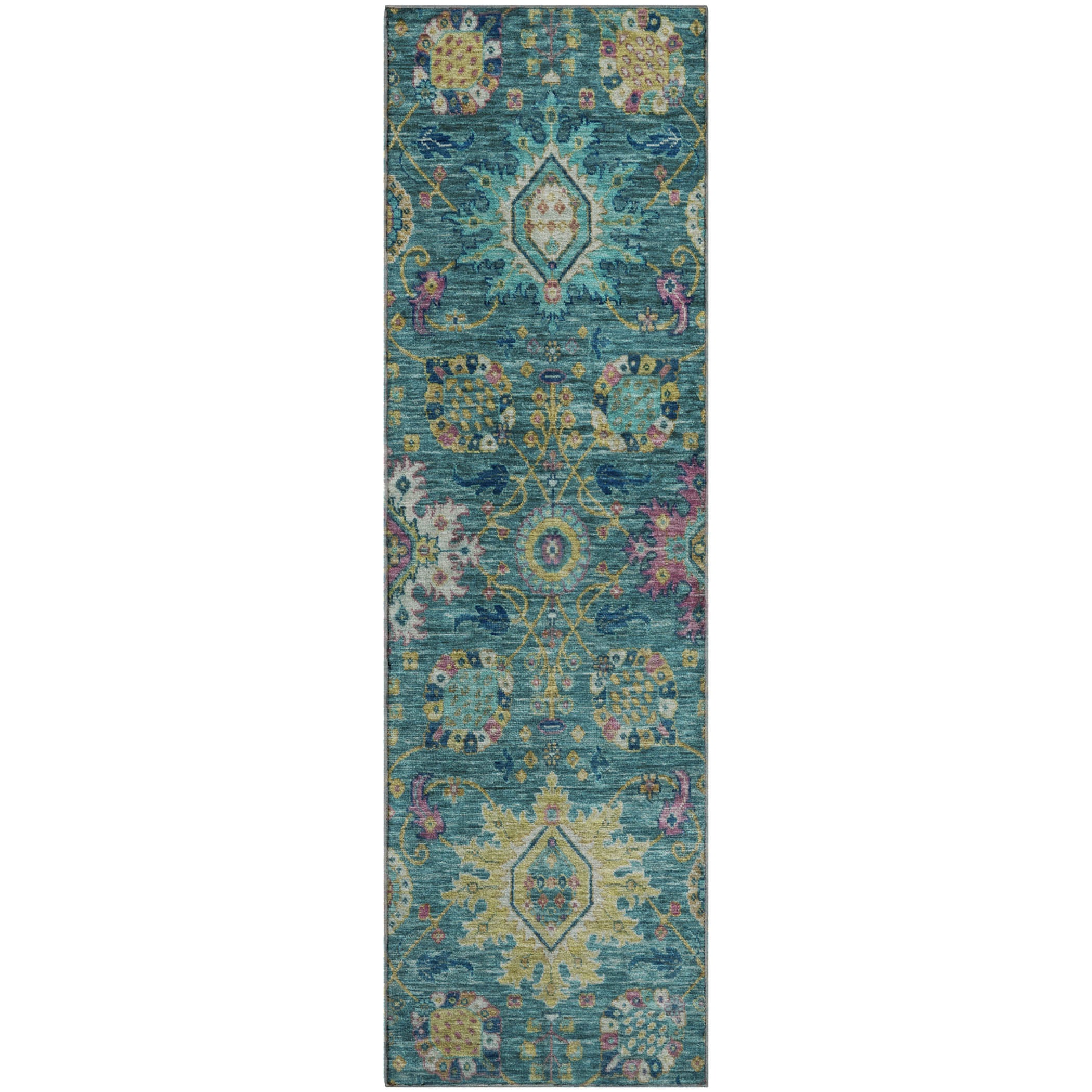 Cusco Machine Washable Traditional Teal Rug 2'3" x 7'6" #shape_Runner