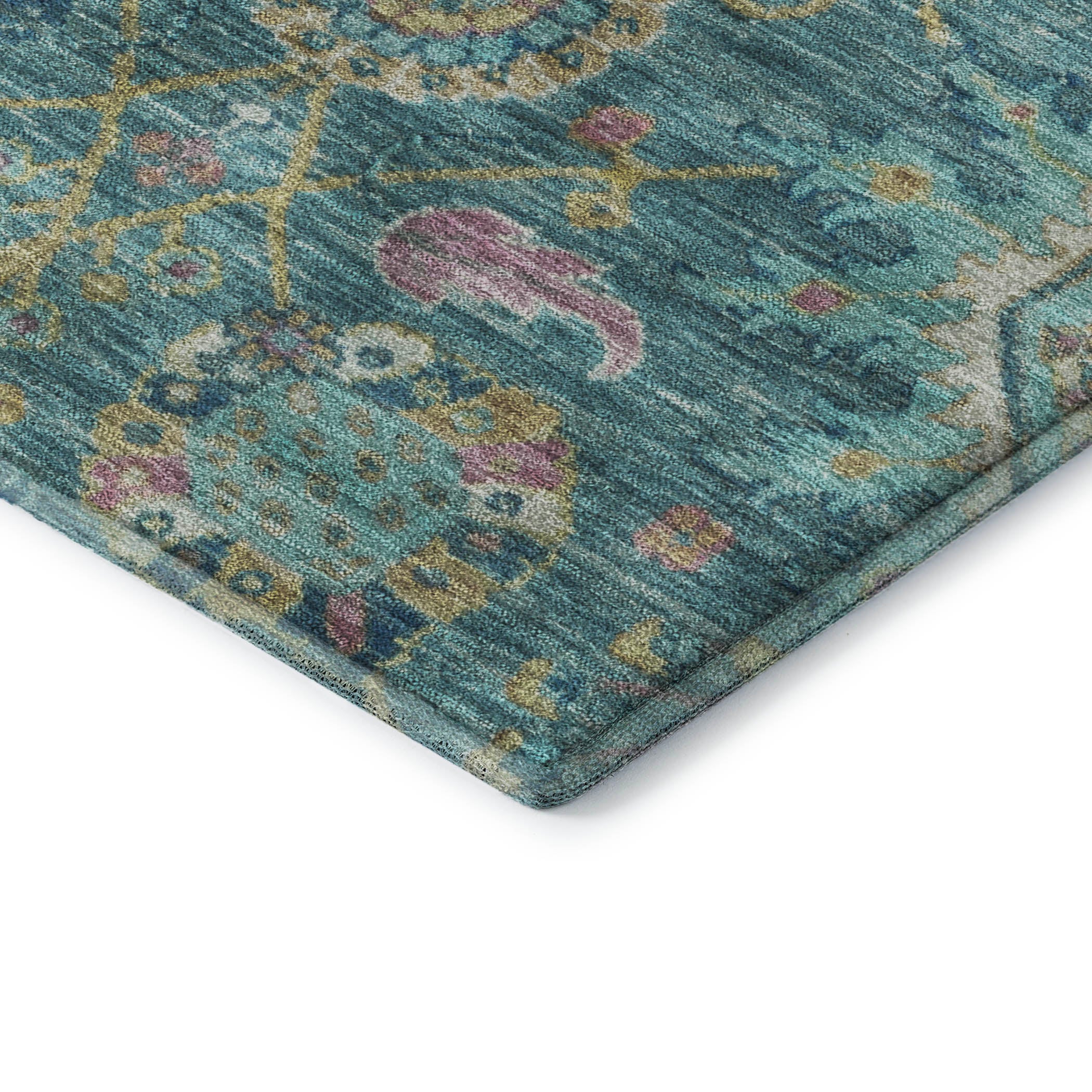 Cusco Machine Washable Traditional Teal Rug 1'8" x 2'6" #shape_Rectangle