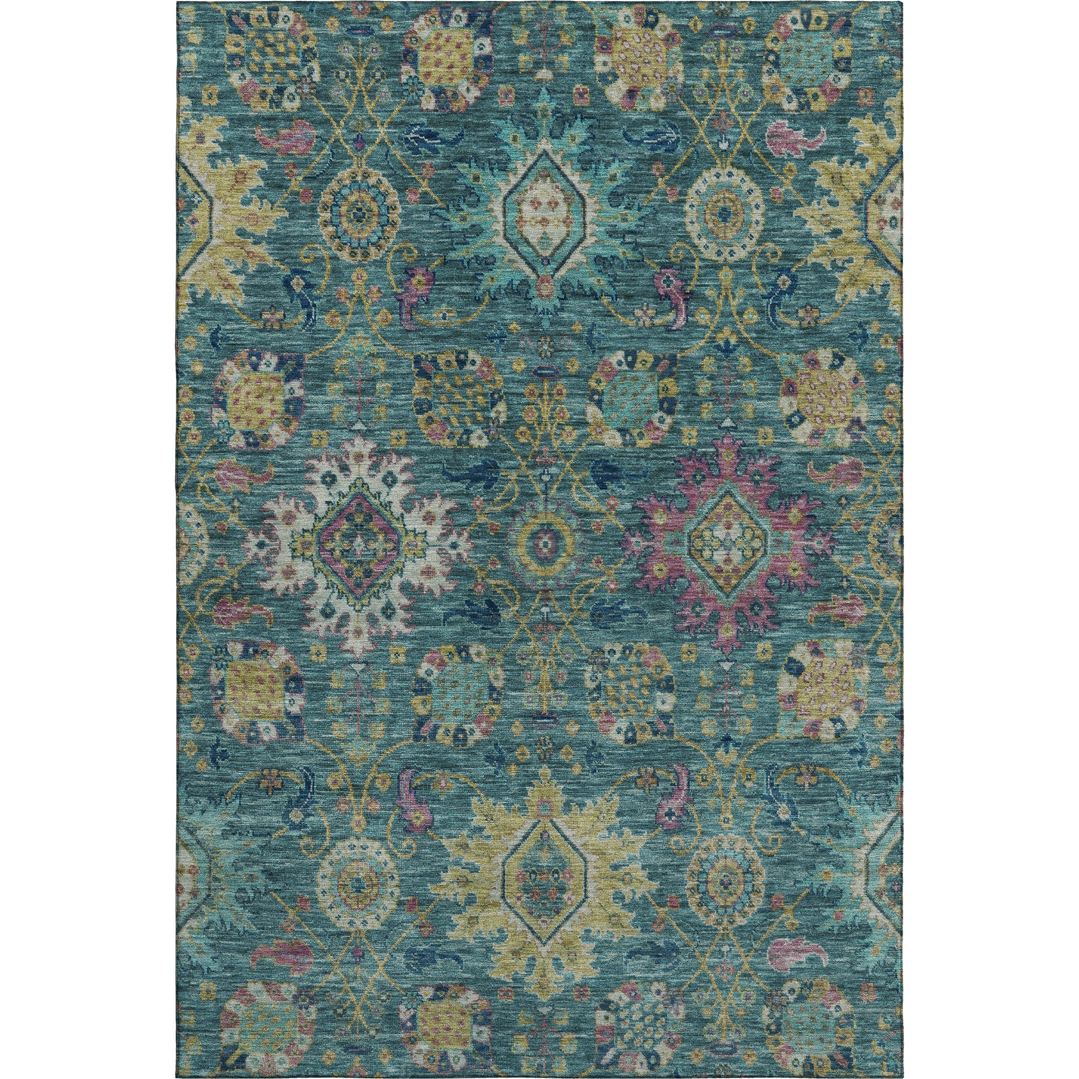 Cusco Machine Washable Traditional Teal Rug 2'6" x 3'10" #shape_Rectangle