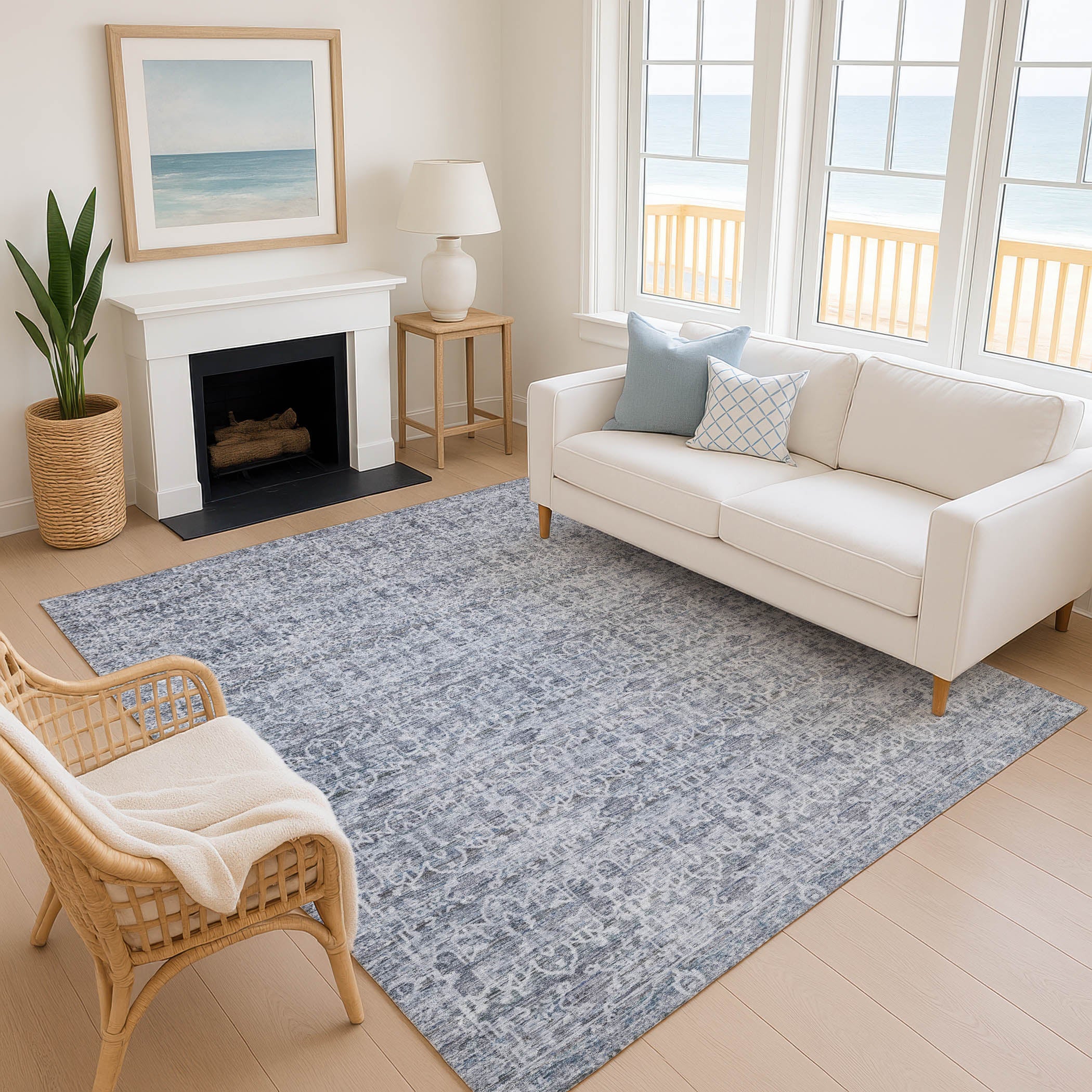 Hoi An Machine Washable Transitional Blue Rug 2'6" x 3'10" #shape_Rectangle