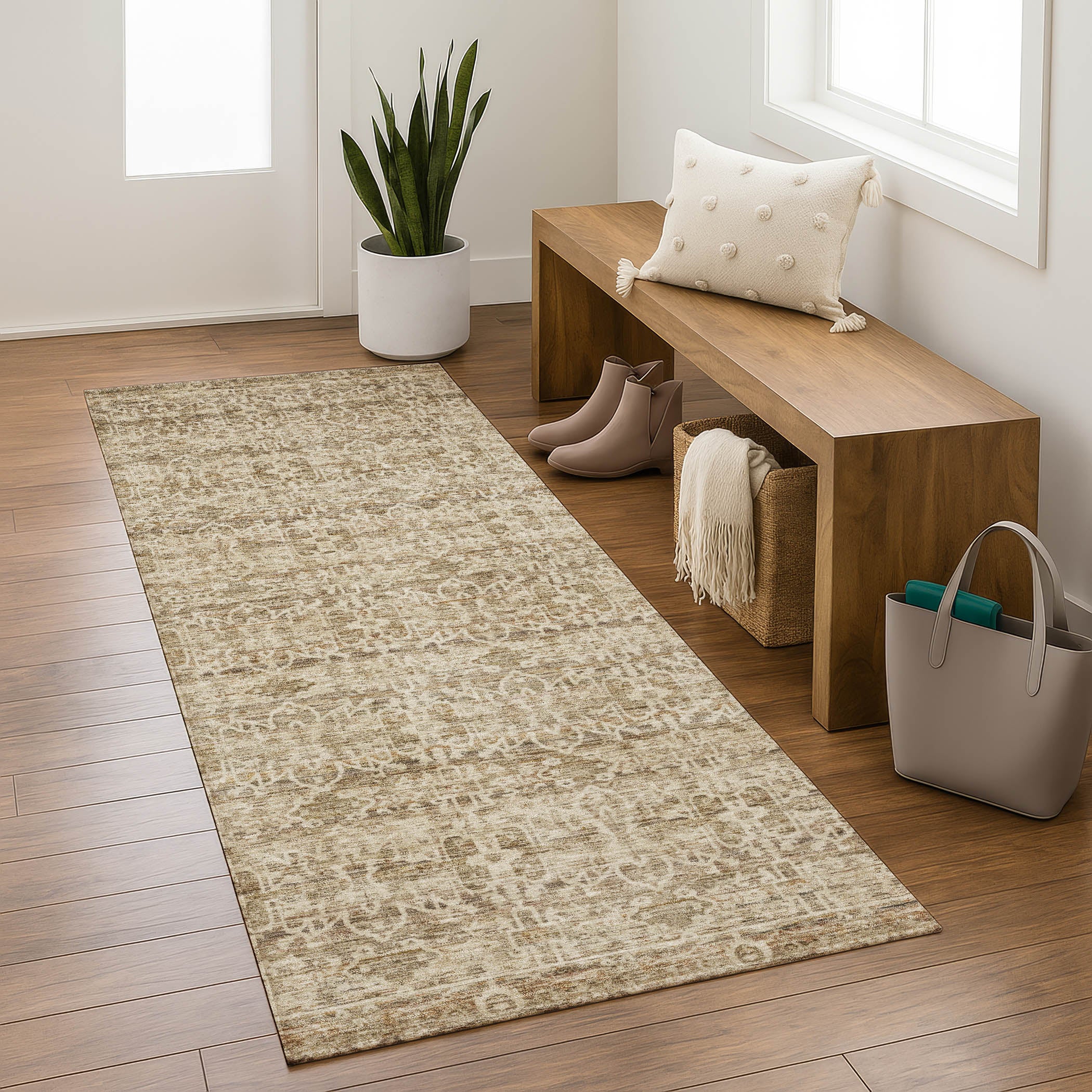 Hoi An Machine Washable Transitional Brown Rug 2'3" x 7'6" #shape_Runner