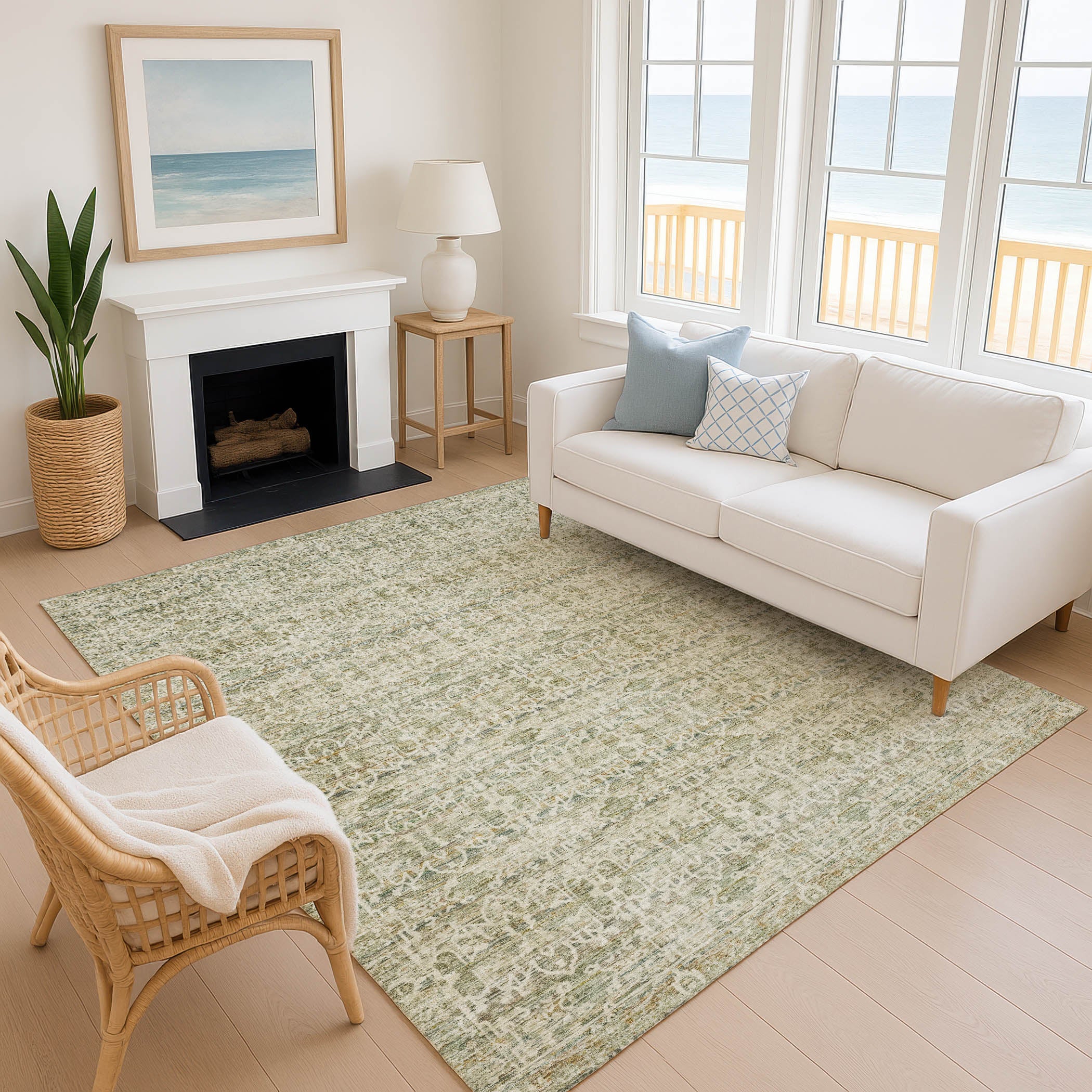 Hoi An Machine Washable Transitional Sage Green Rug 2'6" x 3'10" #shape_Rectangle