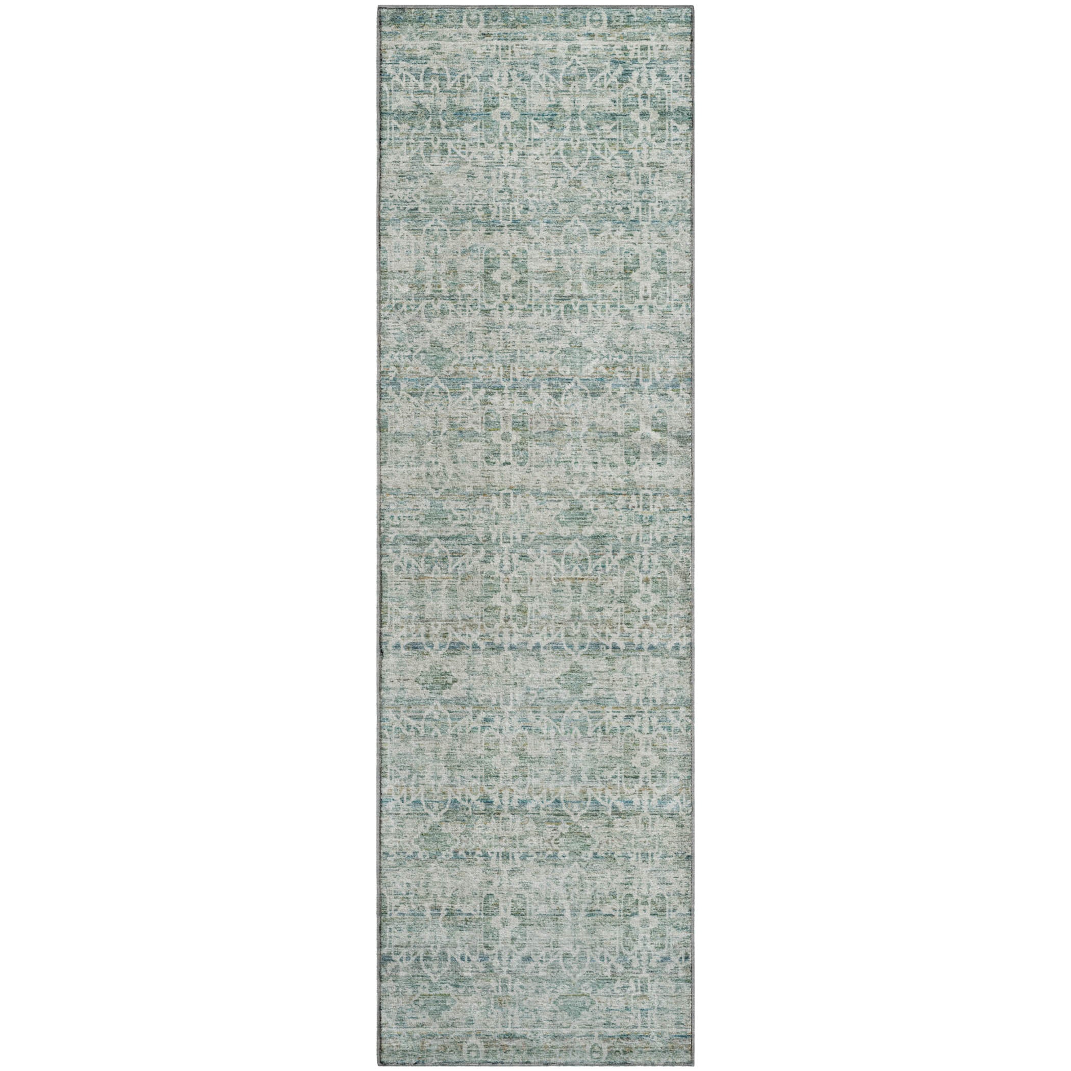 Hoi An Machine Washable Transitional Teal Rug 2'3" x 7'6" #shape_Runner