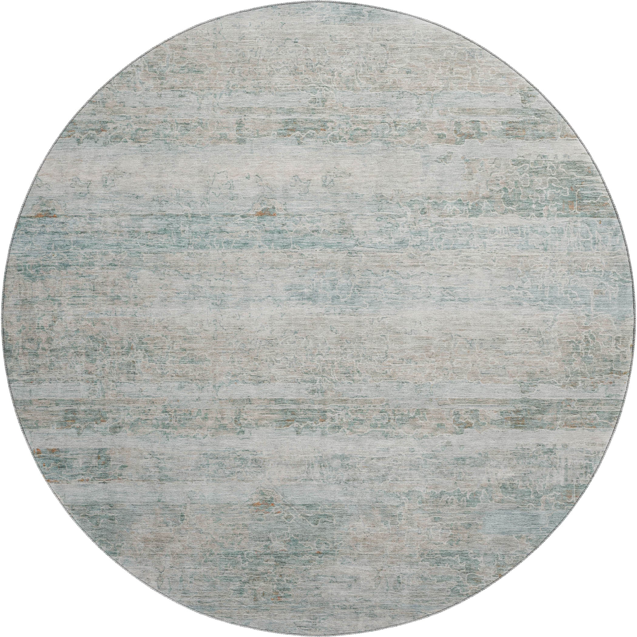 Lucerne Machine Washable Transitional Aqua Teal Rug 8' x 8' #shape_Round