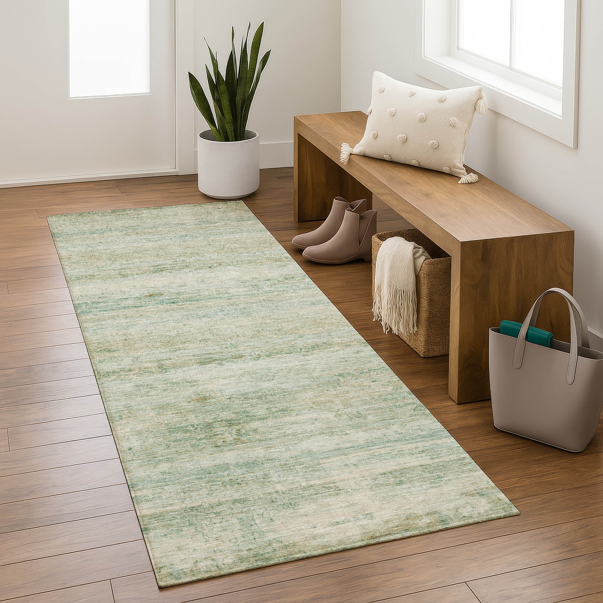 Lucerne Machine Washable Transitional Green Rug 2'3" x 7'6" #shape_Runner