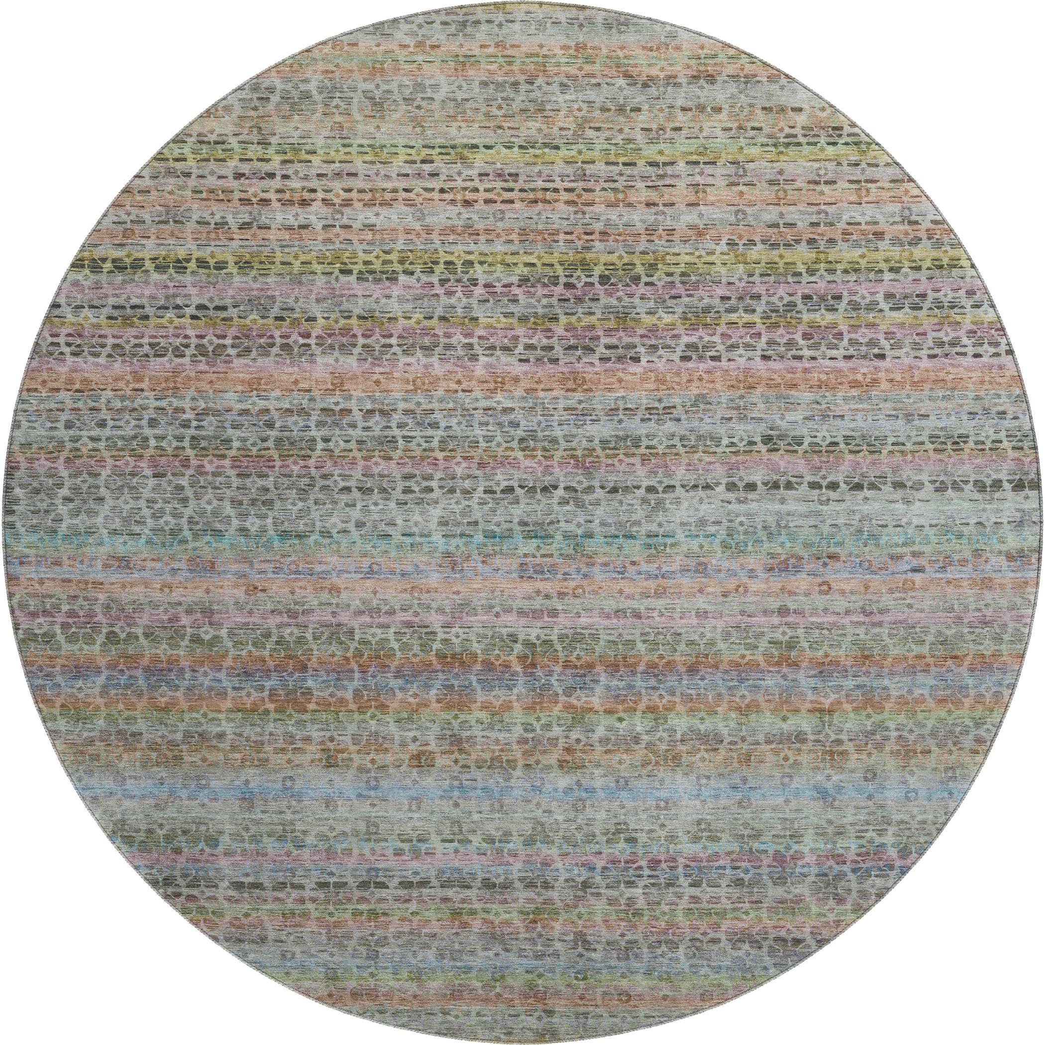 Tbilisi Machine Washable Transitional Aqua Teal Rug 8' x 8' #shape_Round