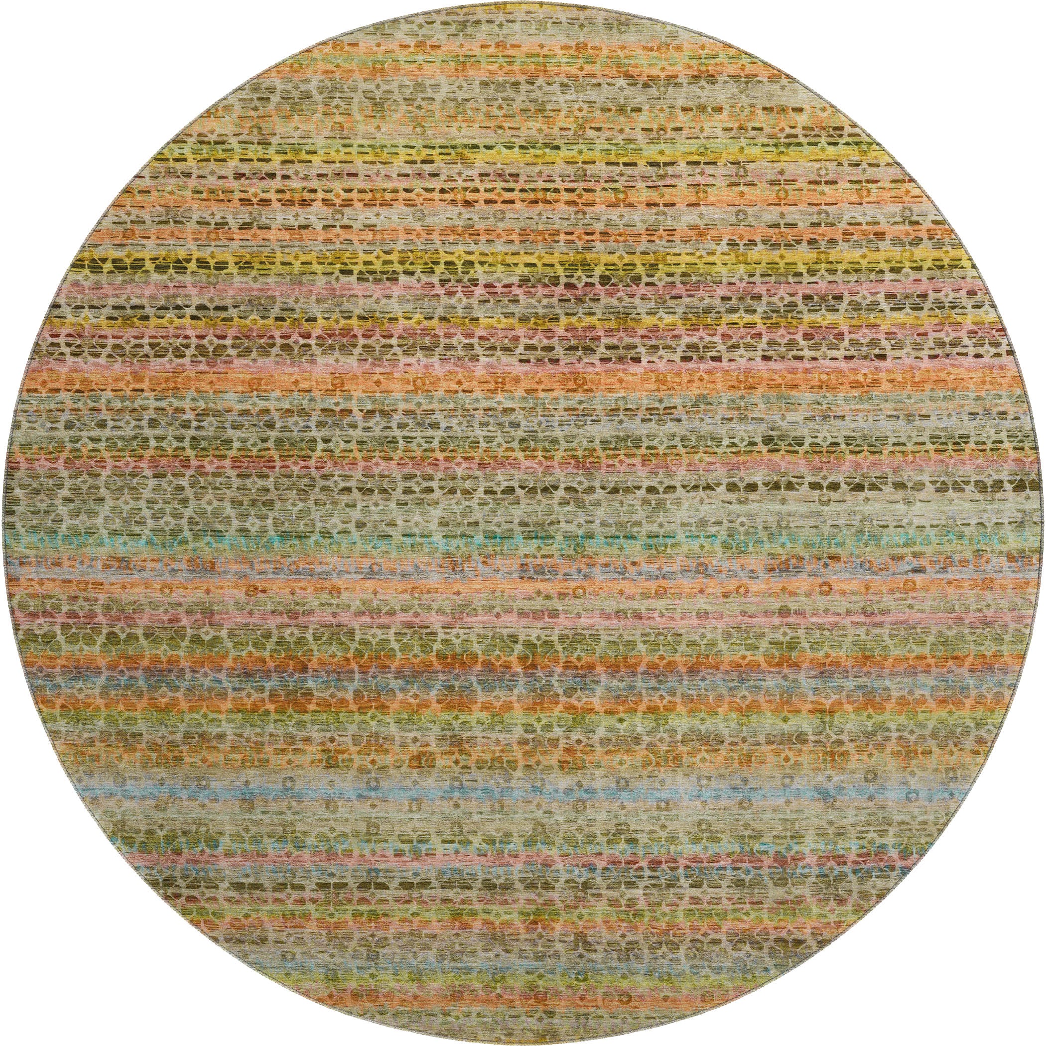Tbilisi Machine Washable Transitional Coral Orange Rug 8' x 8' #shape_Round
