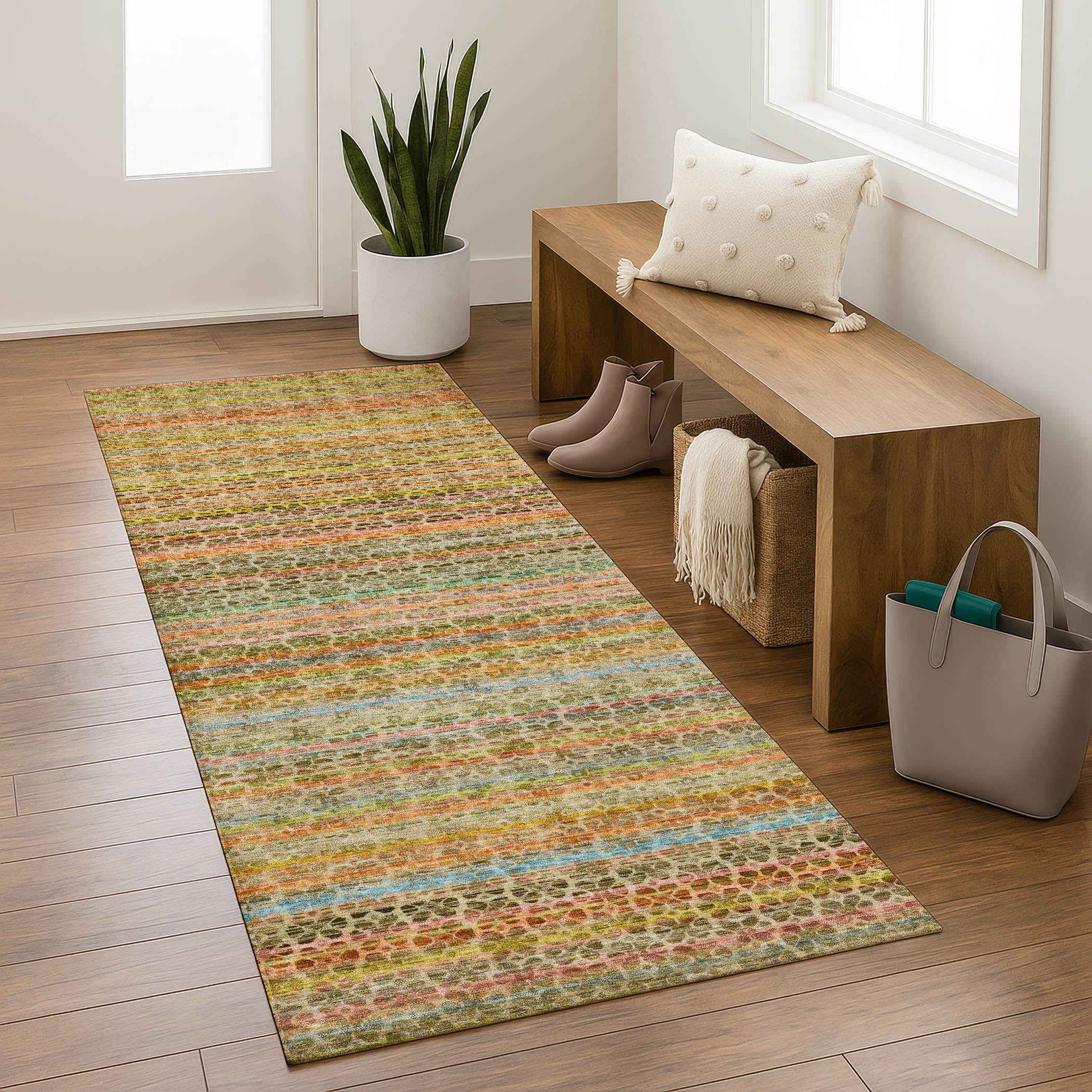 Tbilisi Machine Washable Transitional Coral Orange Rug 2'3" x 7'6" #shape_Runner