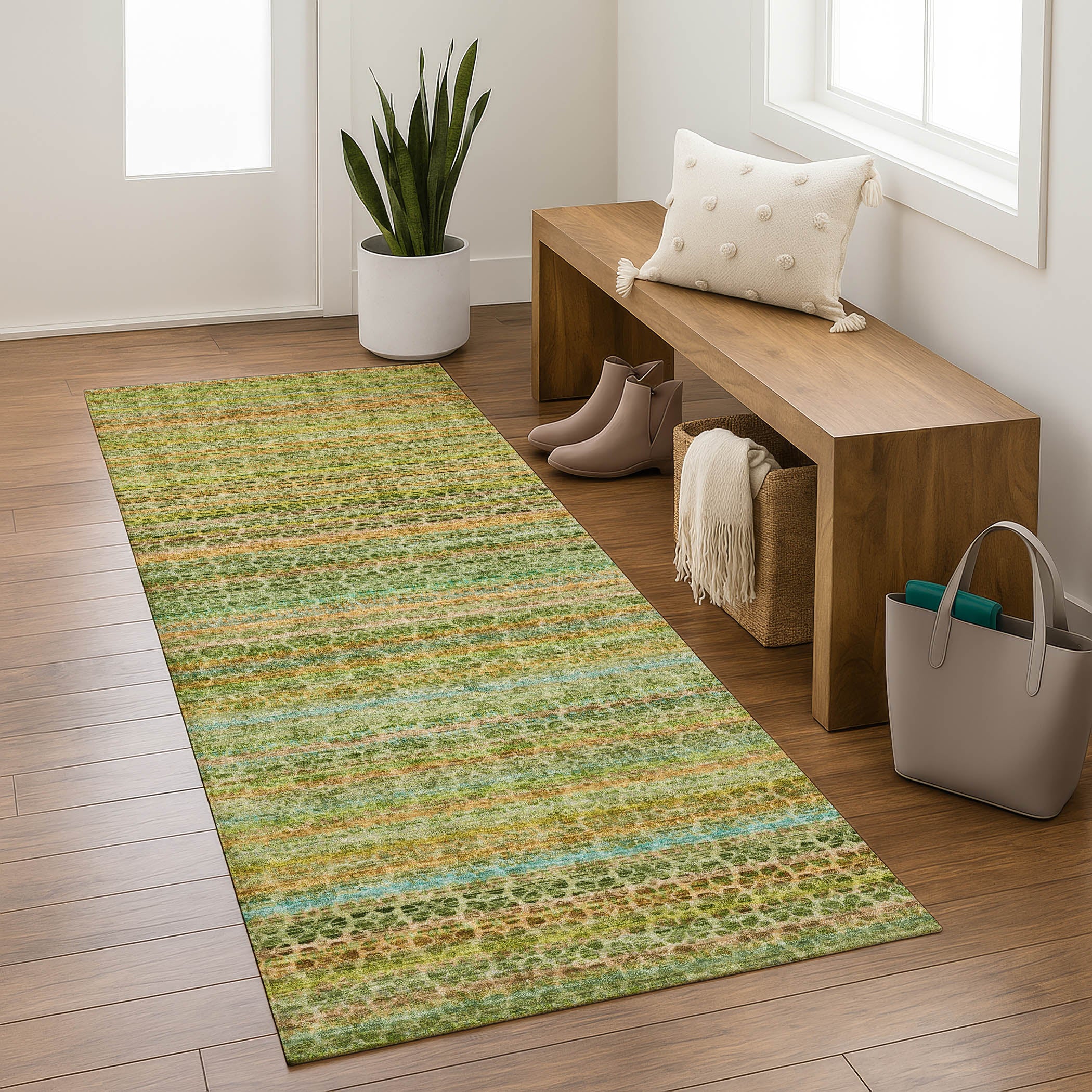 Tbilisi Machine Washable Transitional Green Rug 2'3" x 7'6" #shape_Runner