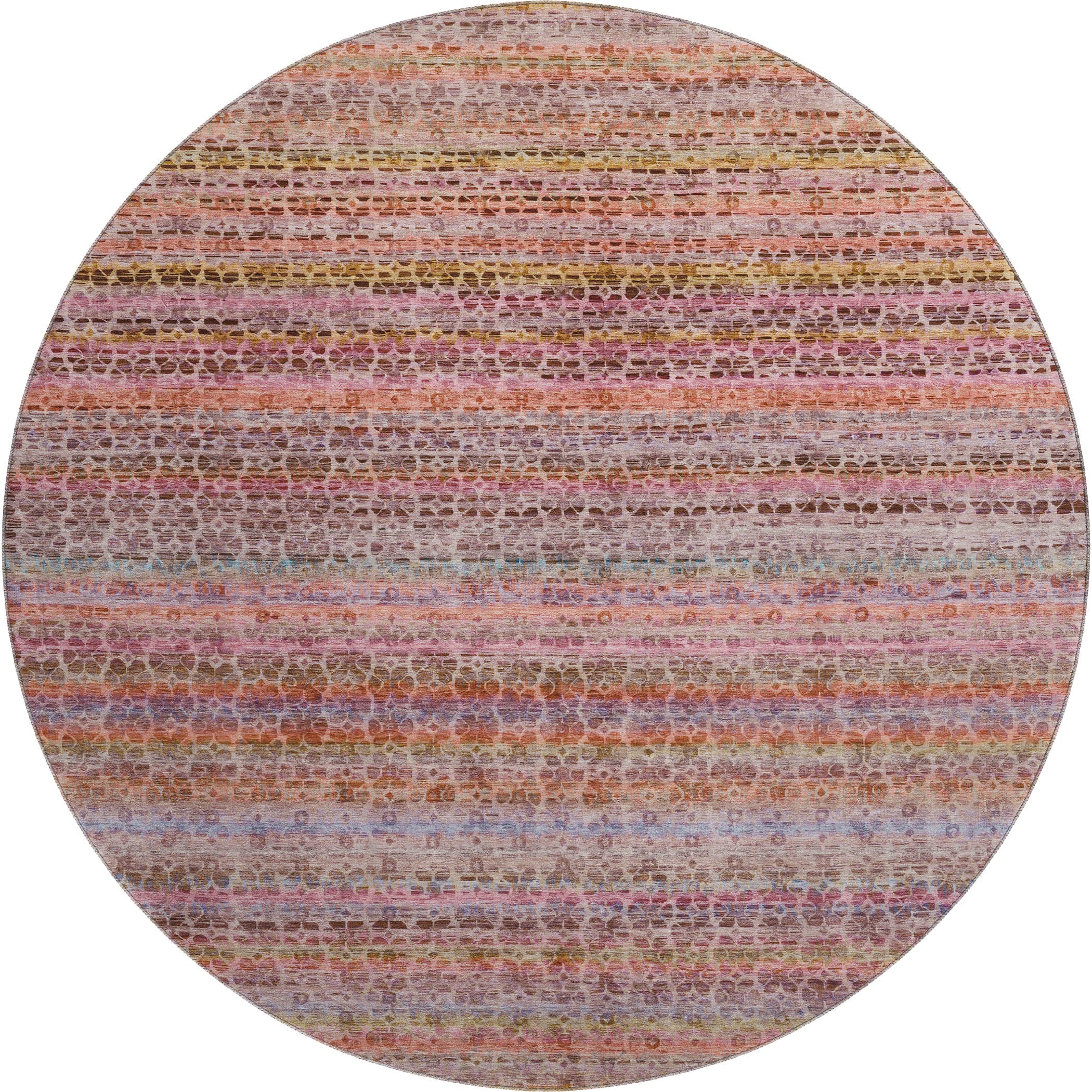 Tbilisi Machine Washable Transitional Pink Rug 8' x 8' #shape_Round
