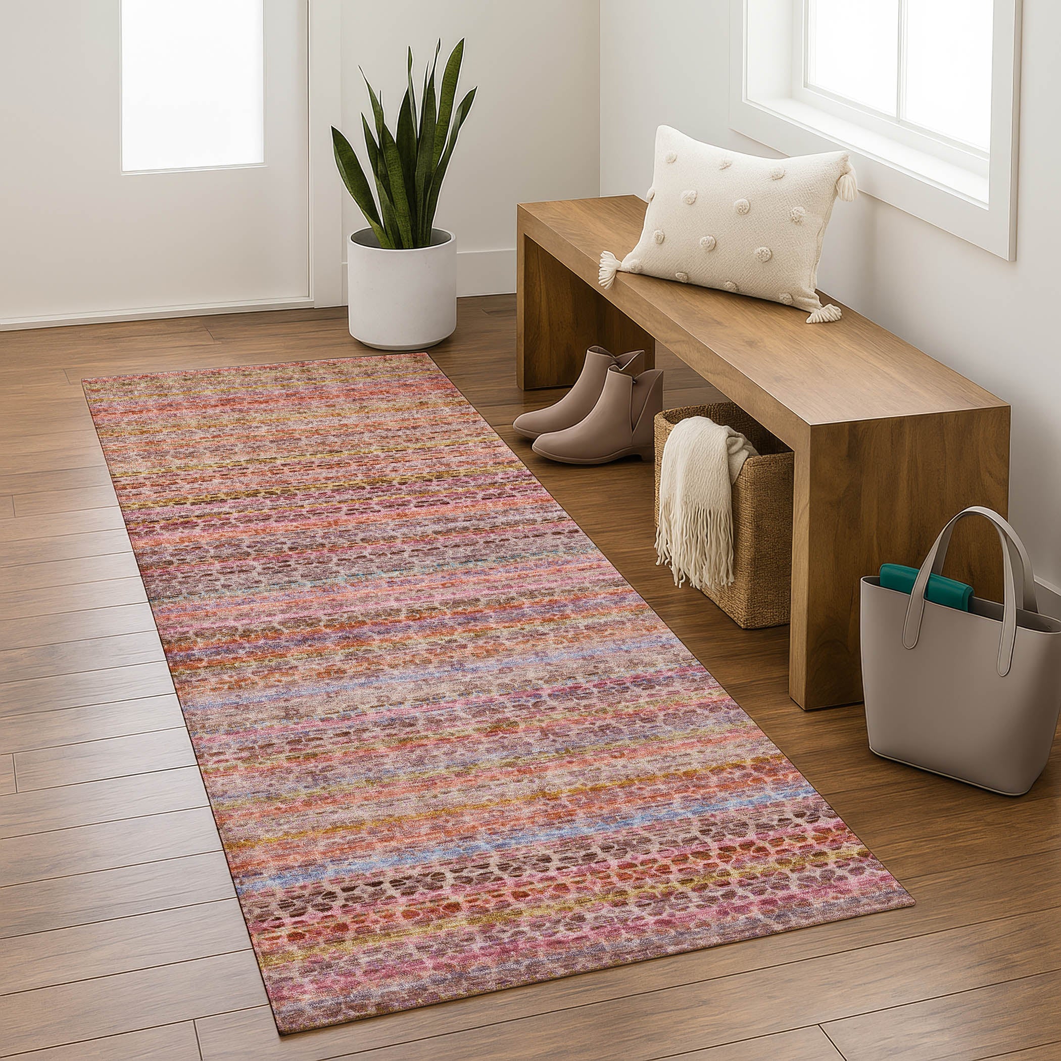 Tbilisi Machine Washable Transitional Pink Rug 2'3" x 7'6" #shape_Runner