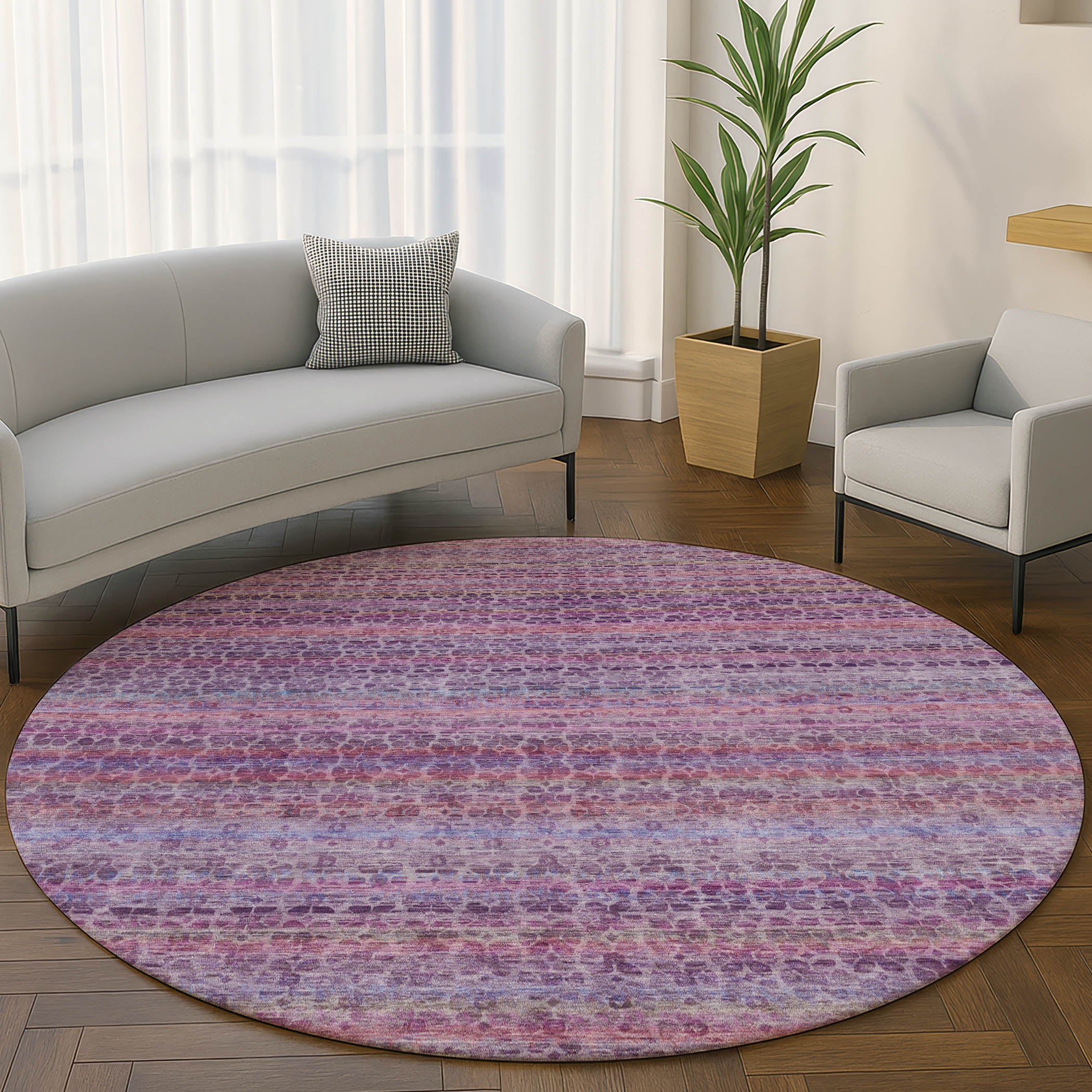 Tbilisi Machine Washable Transitional Purple Rug 8' x 8' #shape_Round