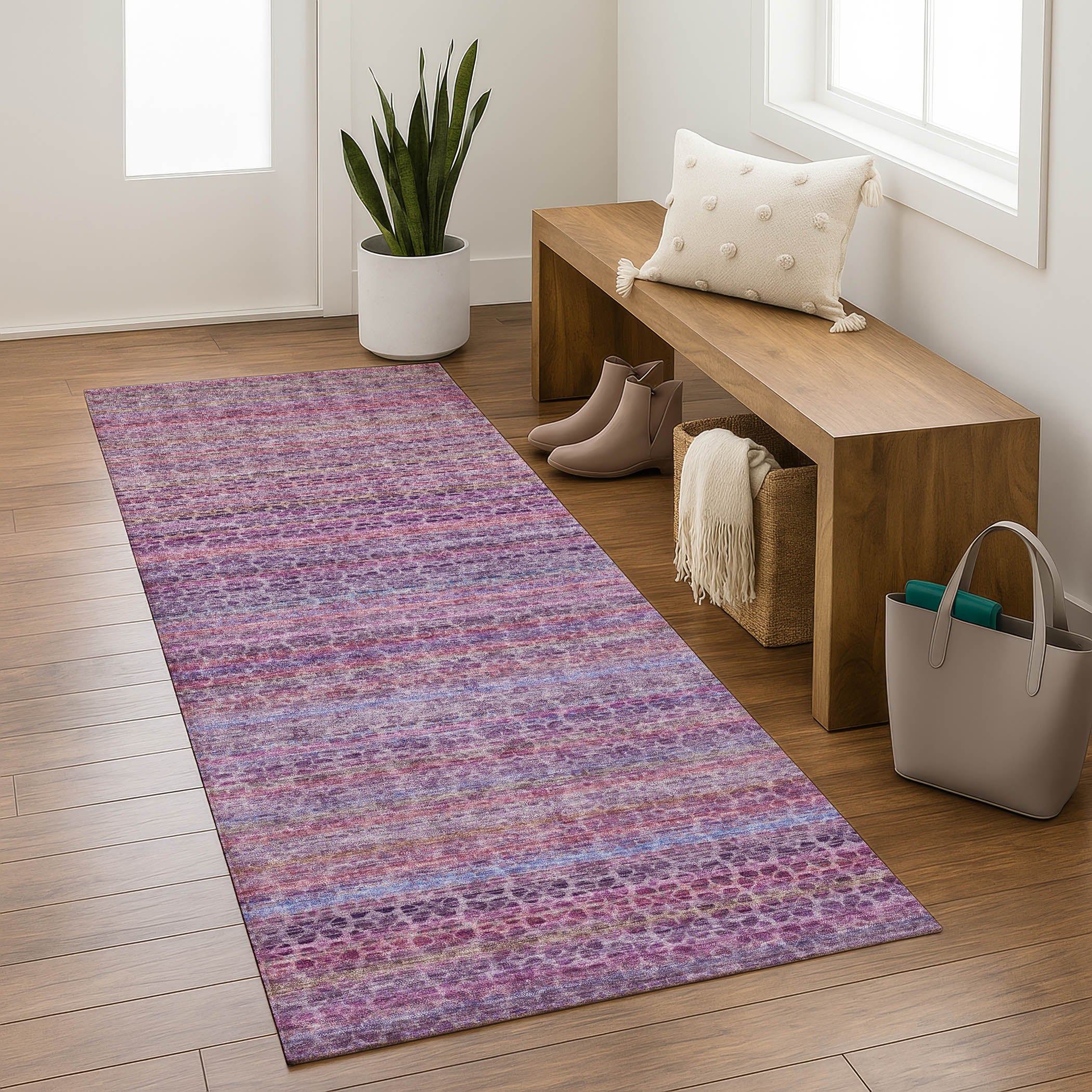 Tbilisi Machine Washable Transitional Purple Rug 2'3" x 7'6" #shape_Runner