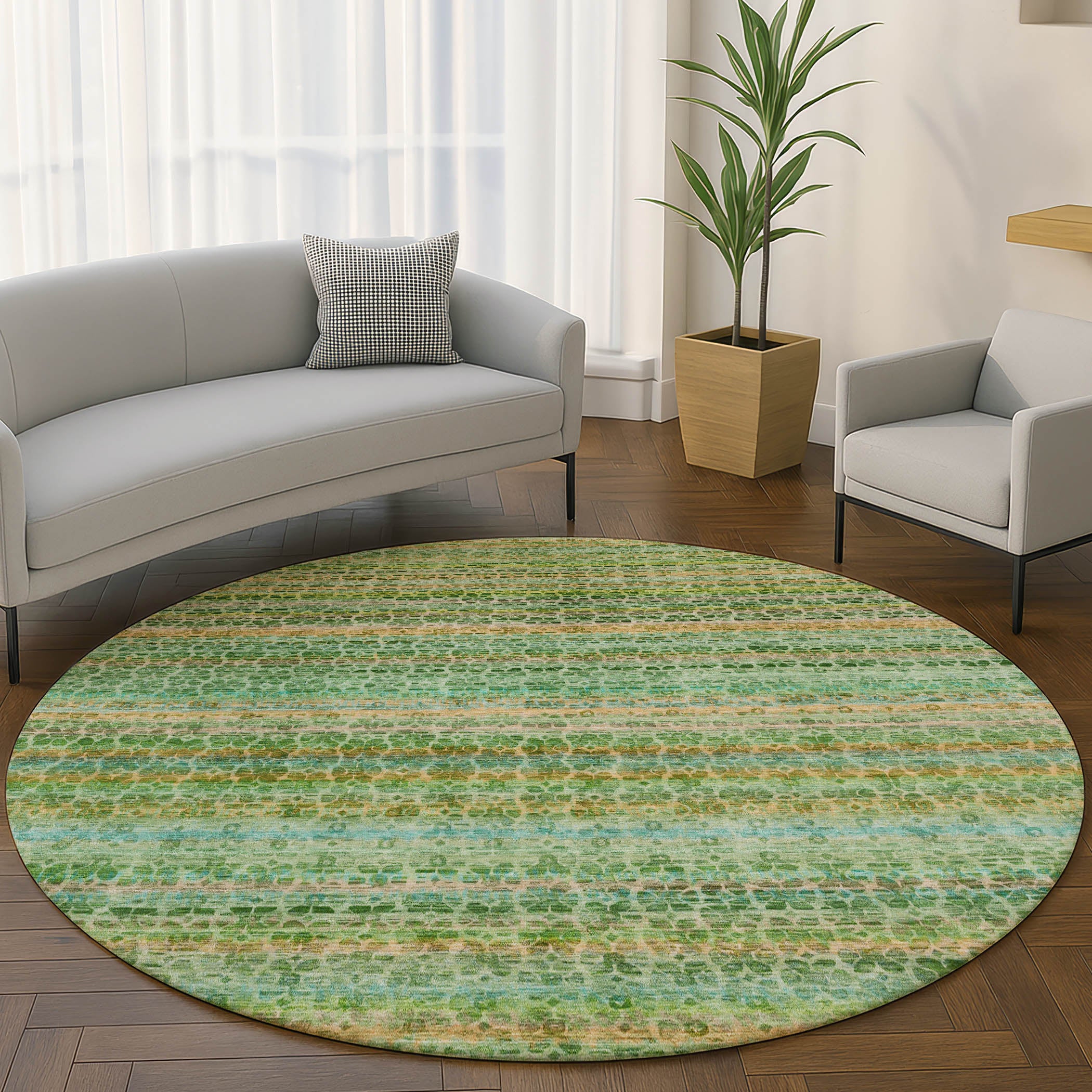 Tbilisi Machine Washable Transitional Teal Rug 8' x 8' #shape_Round