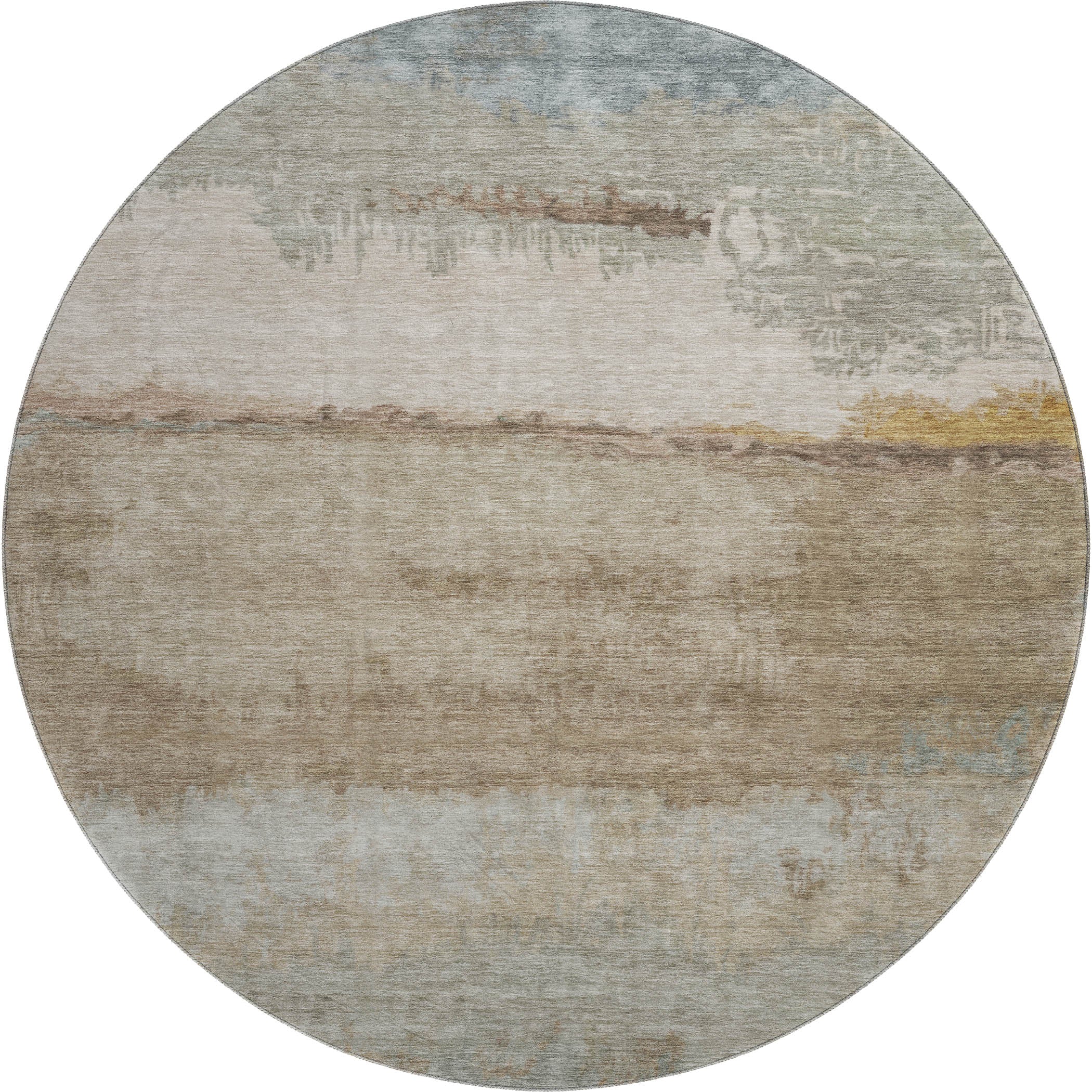 Lisbon Machine Washable Transitional Beige Brown Rug 8' x 8' #shape_Round