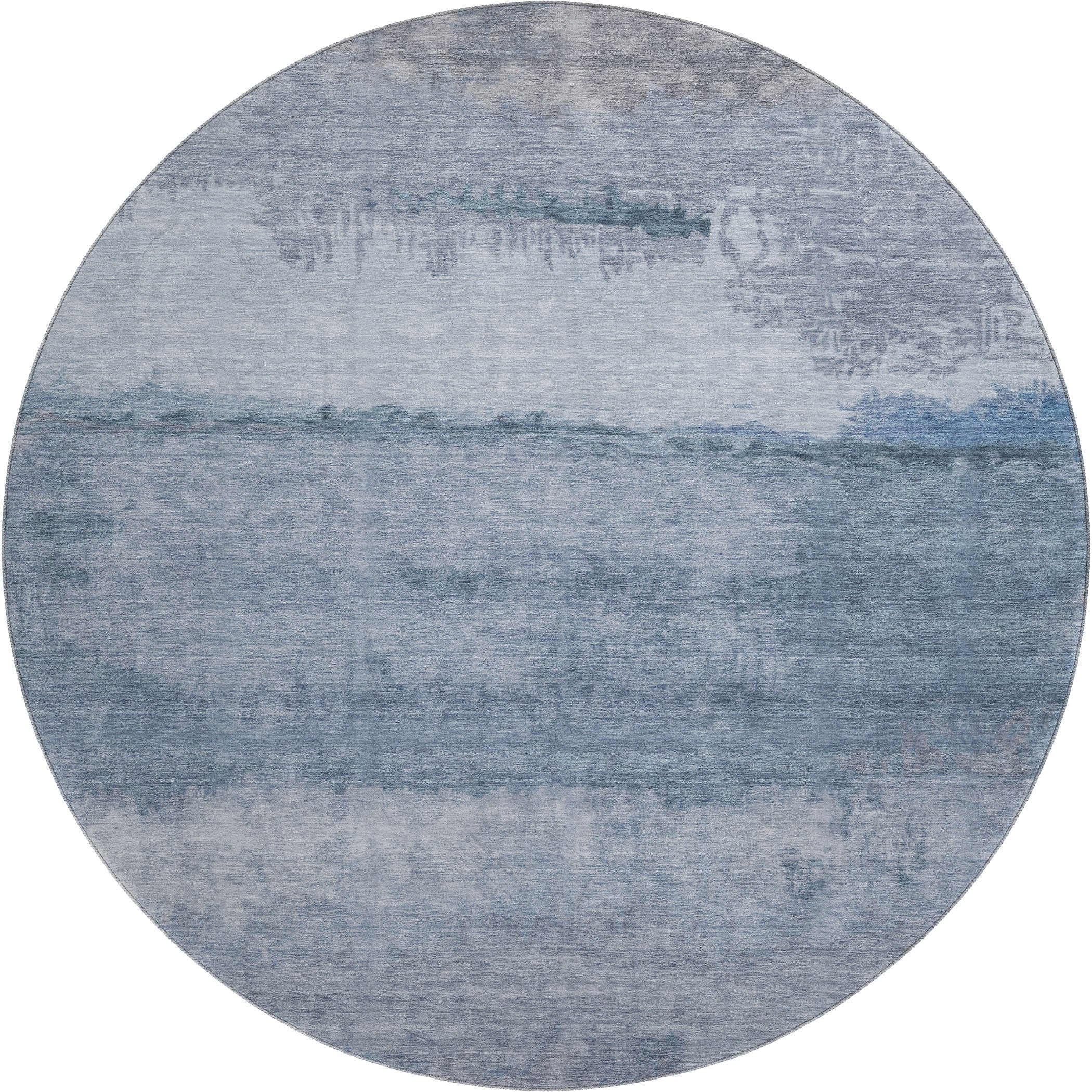 Lisbon Machine Washable Transitional Blue Rug 8' x 8' #shape_Round