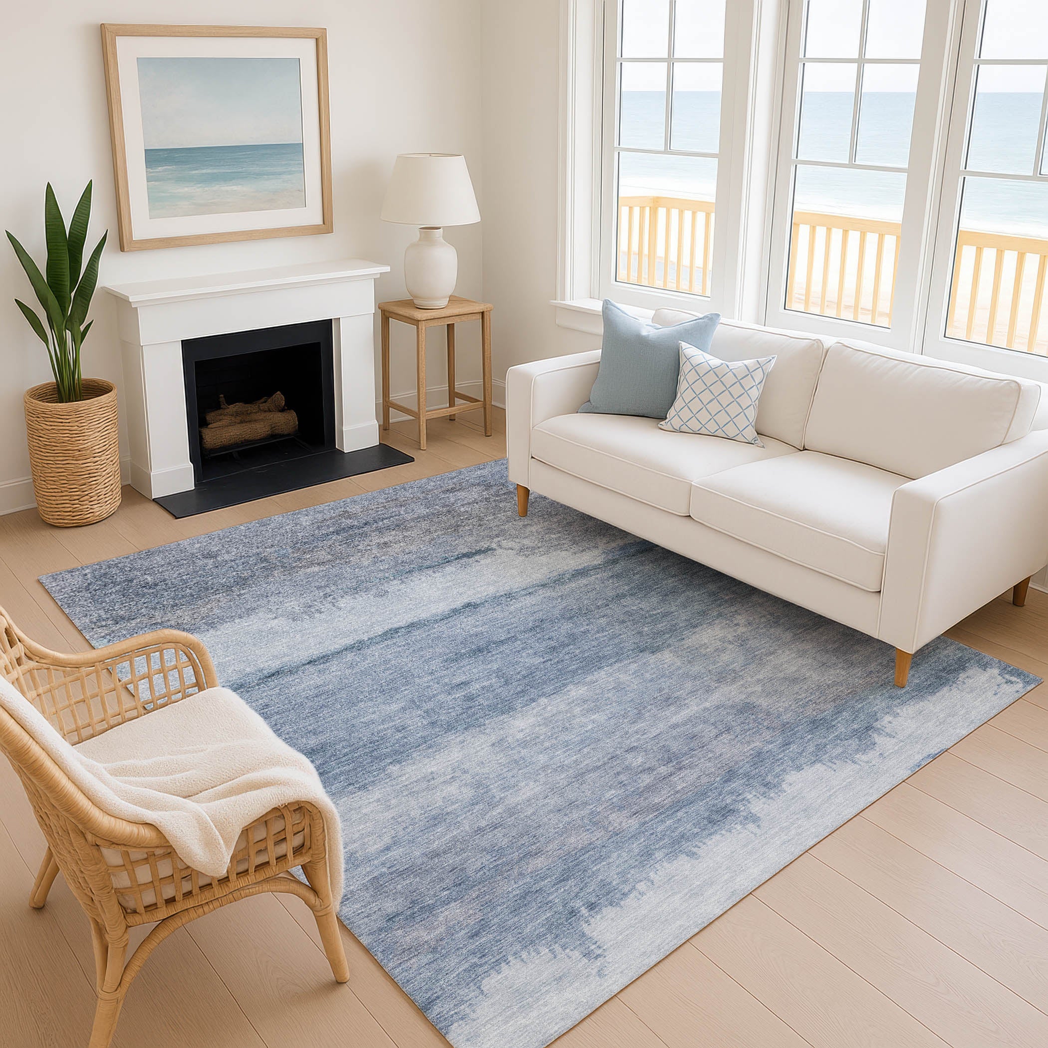 Lisbon Machine Washable Transitional Blue Rug 2'6" x 3'10" #shape_Rectangle