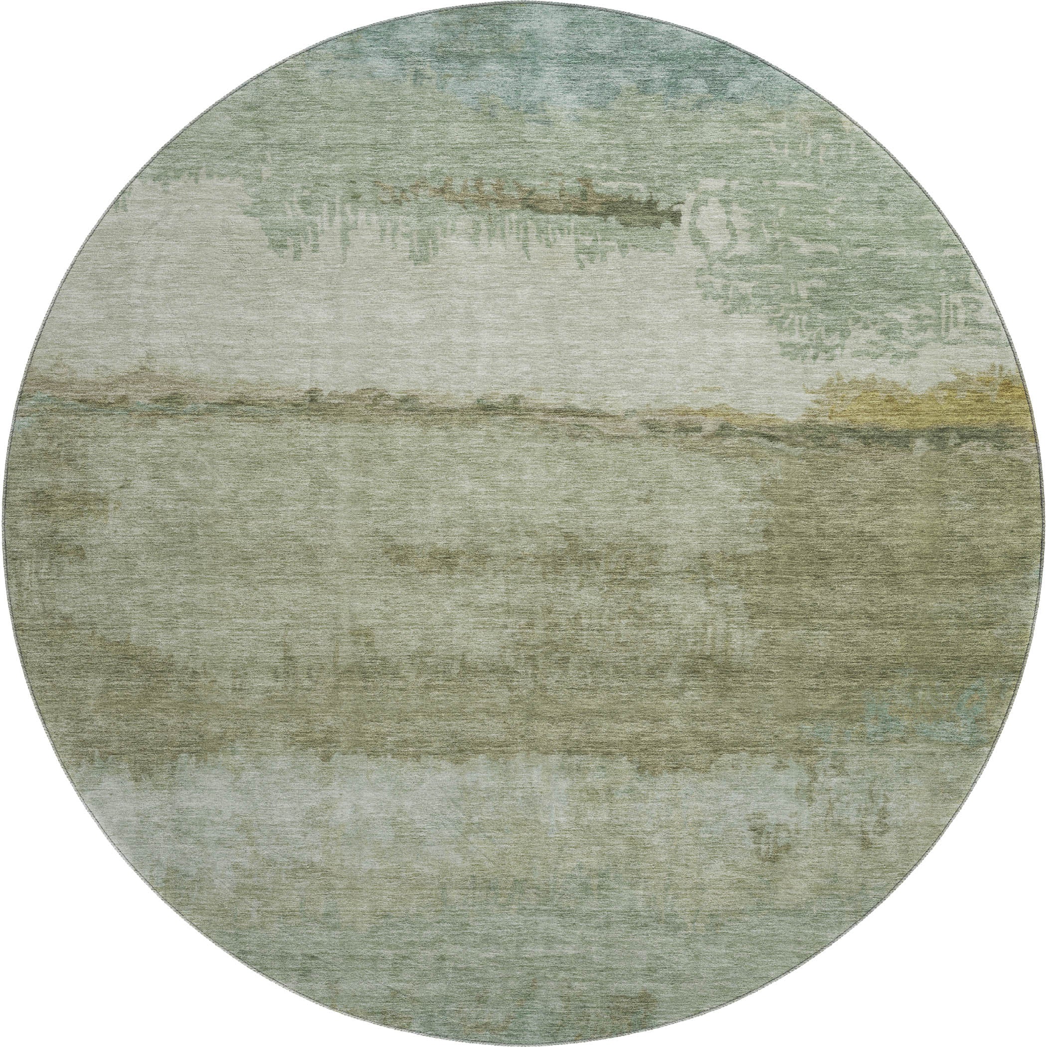 Lisbon Machine Washable Transitional Green Rug 8' x 8' #shape_Round