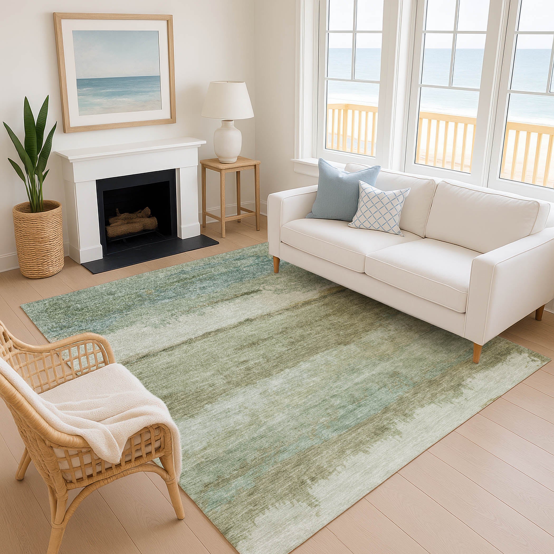 Lisbon Machine Washable Transitional Green Rug 2'6" x 3'10" #shape_Rectangle