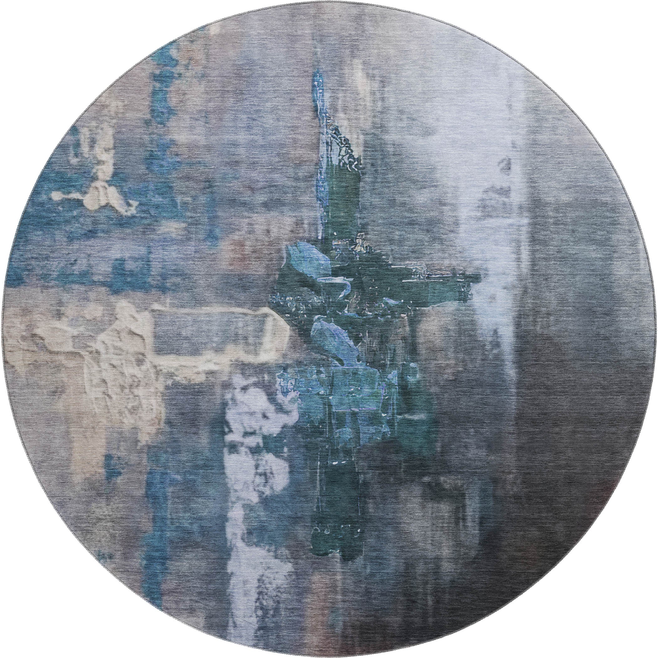 Antigua Machine Washable Transitional Blue Rug 8' x 8' #shape_Round
