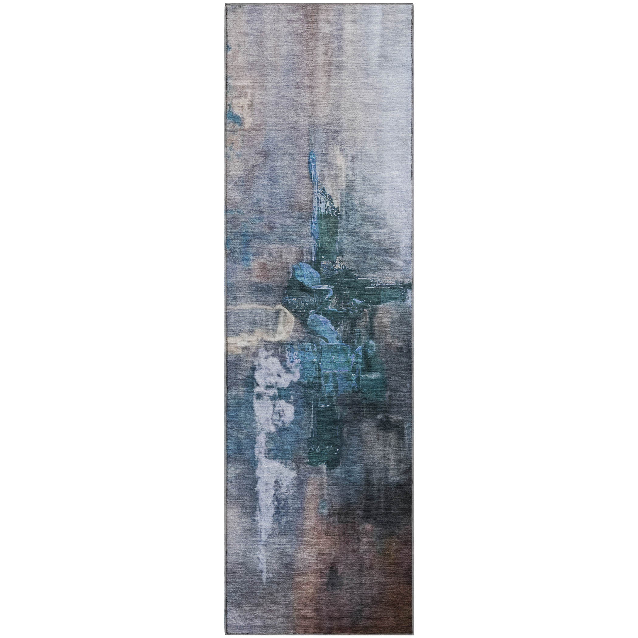 Antigua Machine Washable Transitional Blue Rug 2'3" x 7'6" #shape_Runner