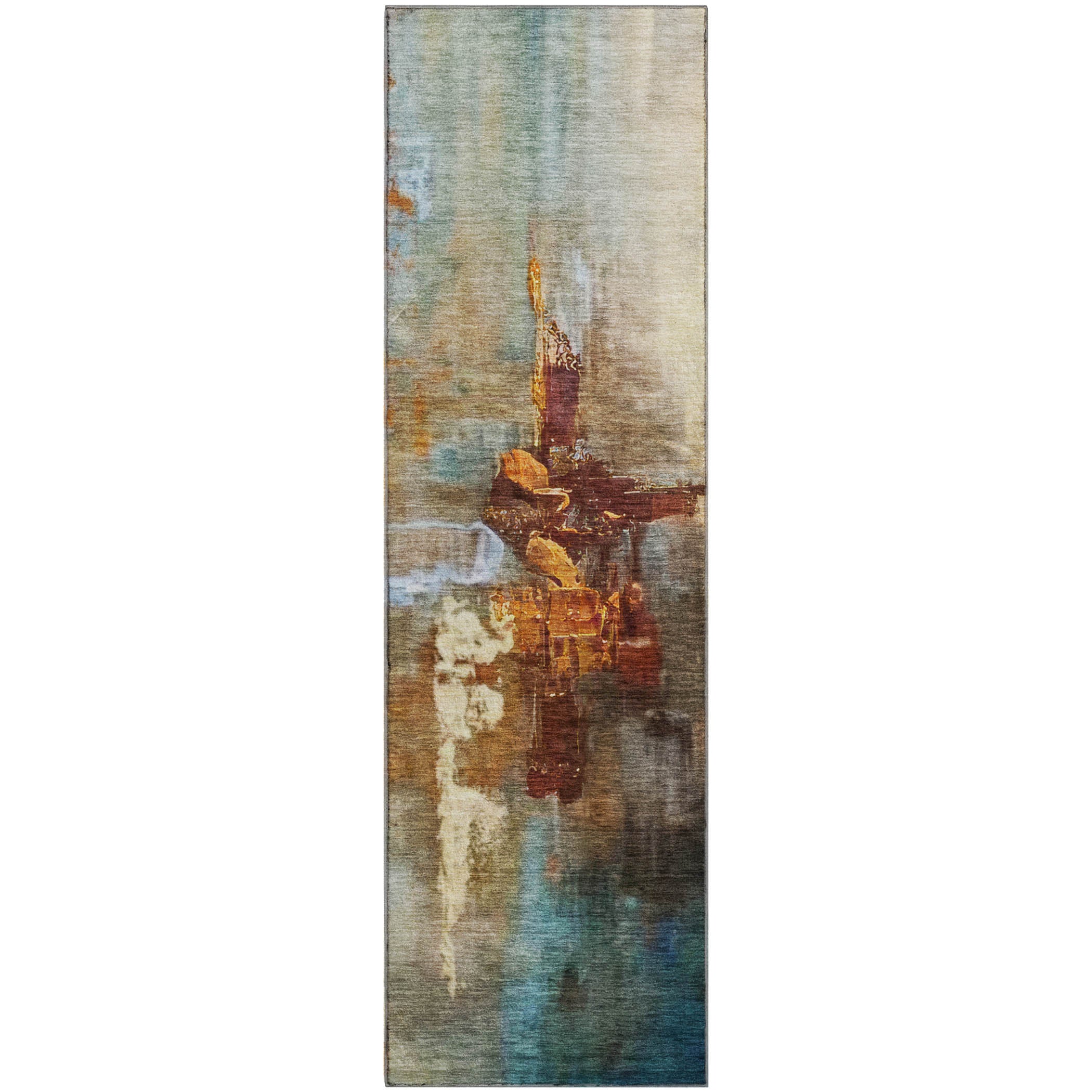 Antigua Machine Washable Transitional Paprika Orange Rug 2'3" x 7'6" #shape_Runner