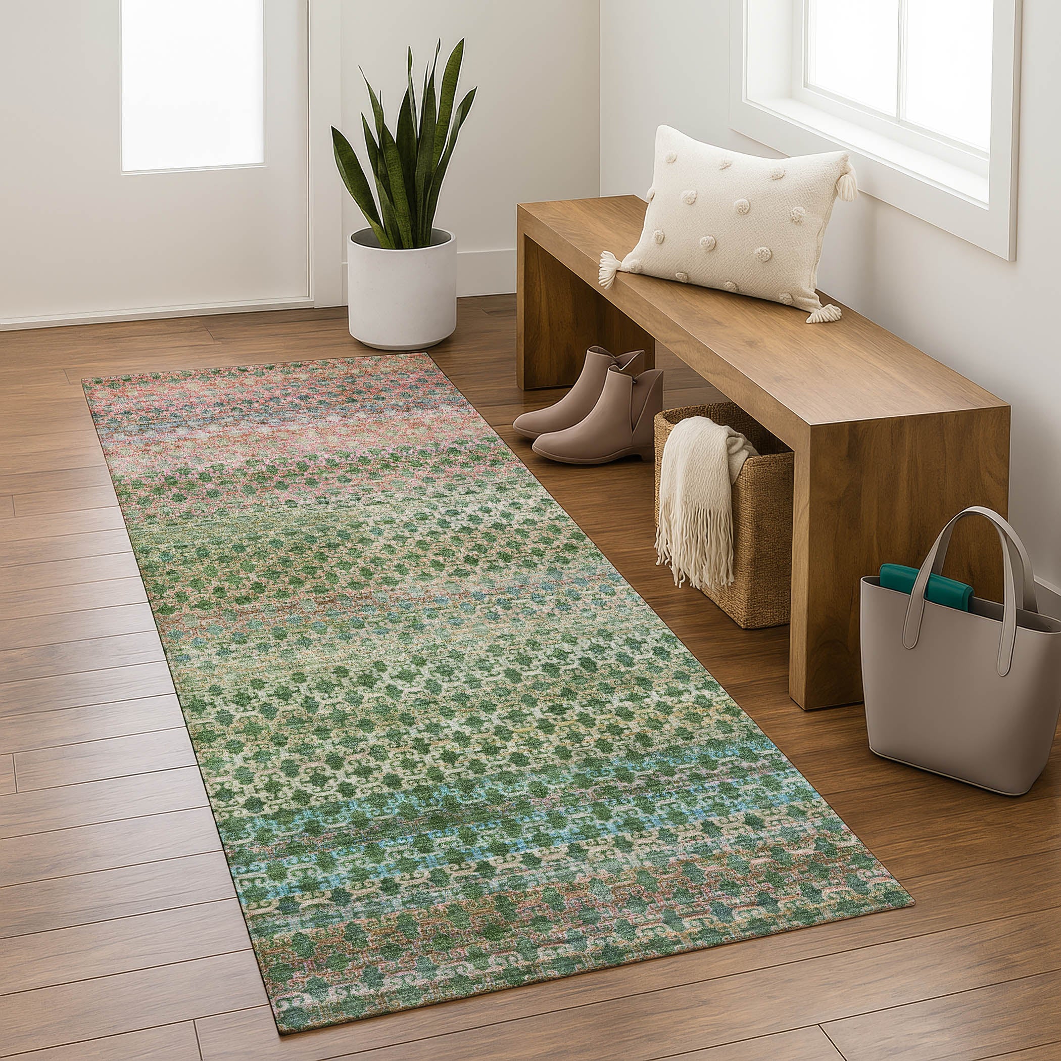 Bangkok Machine Washable Transitional Aloe Green Rug 2'3" x 7'6" #shape_Runner