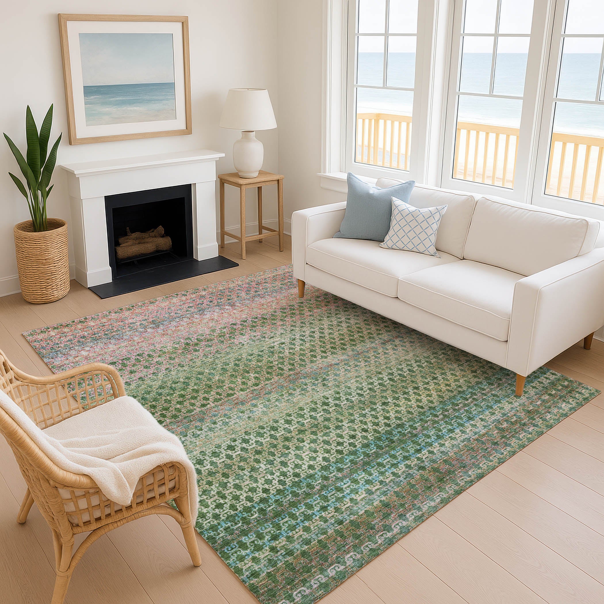 Bangkok Machine Washable Transitional Aloe Green Rug 2'6" x 3'10" #shape_Rectangle