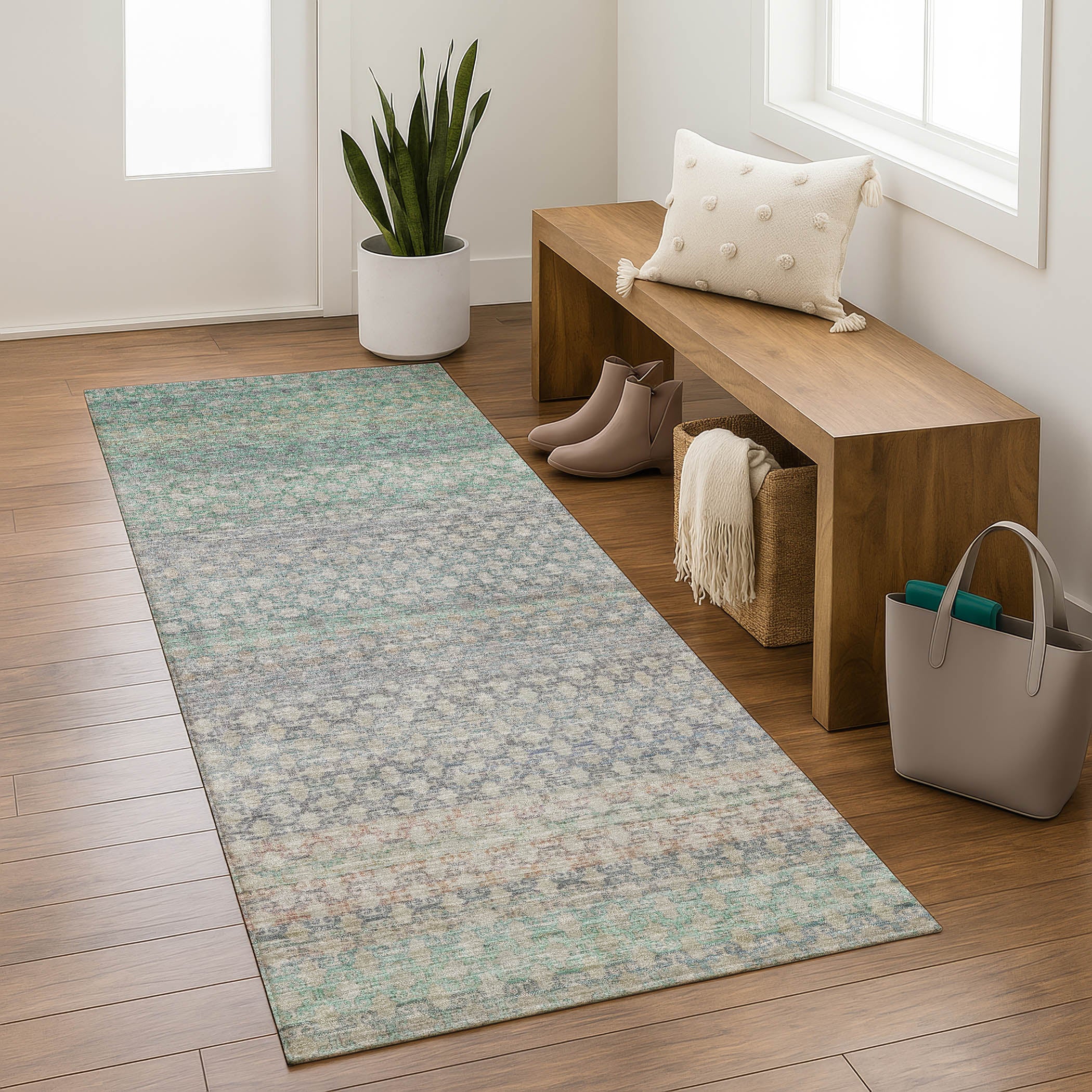 Bangkok Machine Washable Transitional Beige Brown Rug 2'3" x 7'6" #shape_Runner