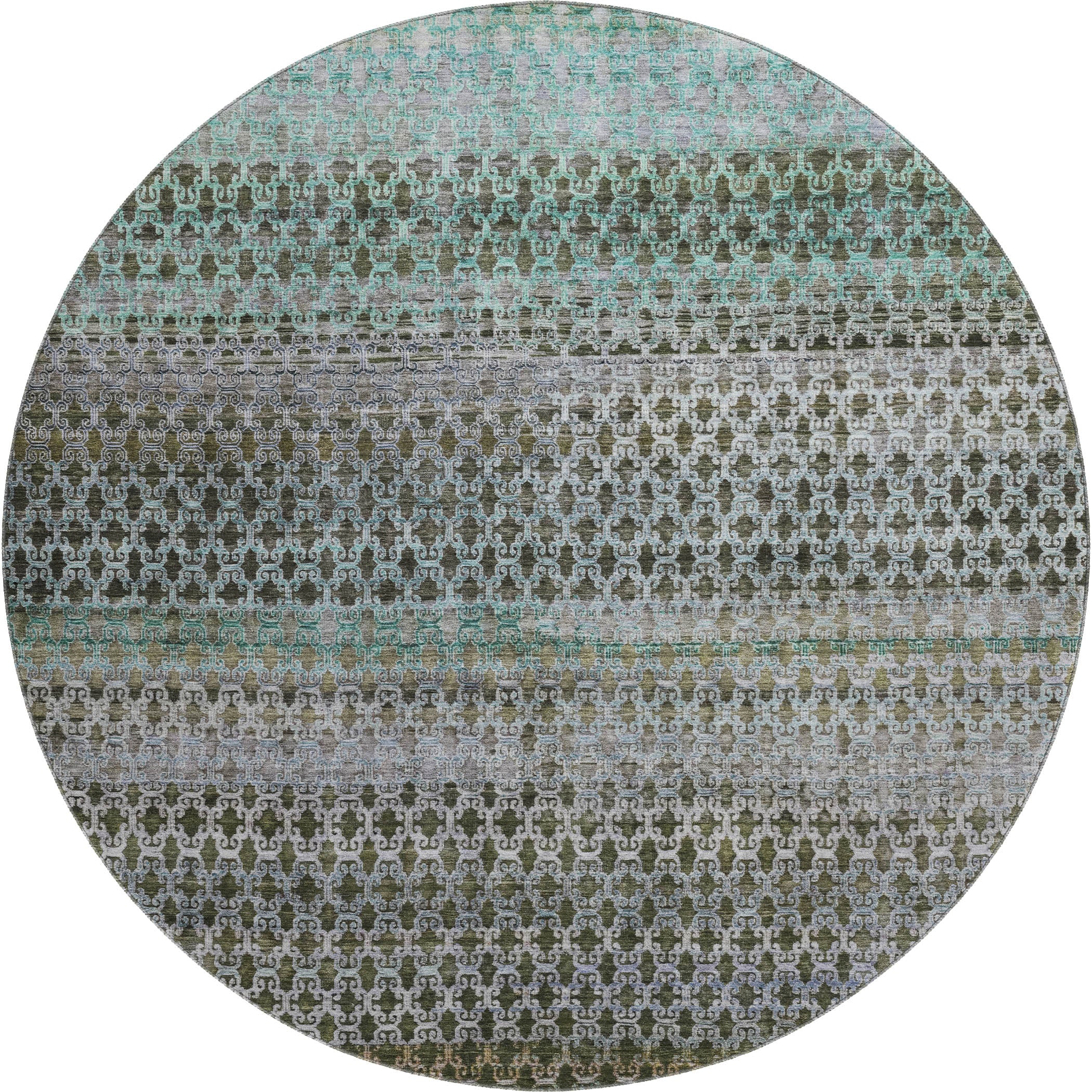Bangkok Machine Washable Transitional Green Rug 8' x 8' #shape_Round