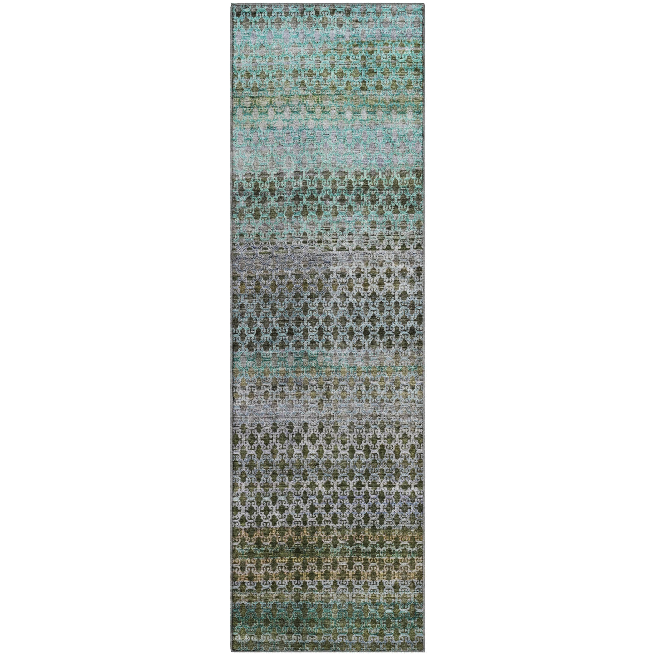 Bangkok Machine Washable Transitional Green Rug 2'3" x 7'6" #shape_Runner