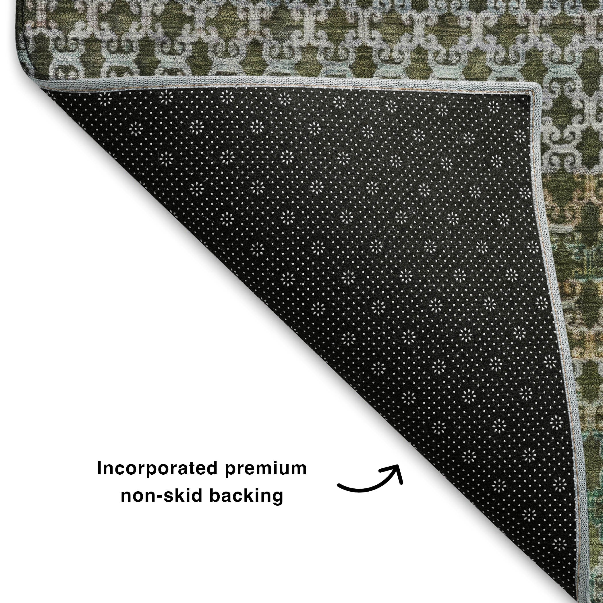 Bangkok Machine Washable Transitional Green Rug 1'8" x 2'6" #shape_Rectangle