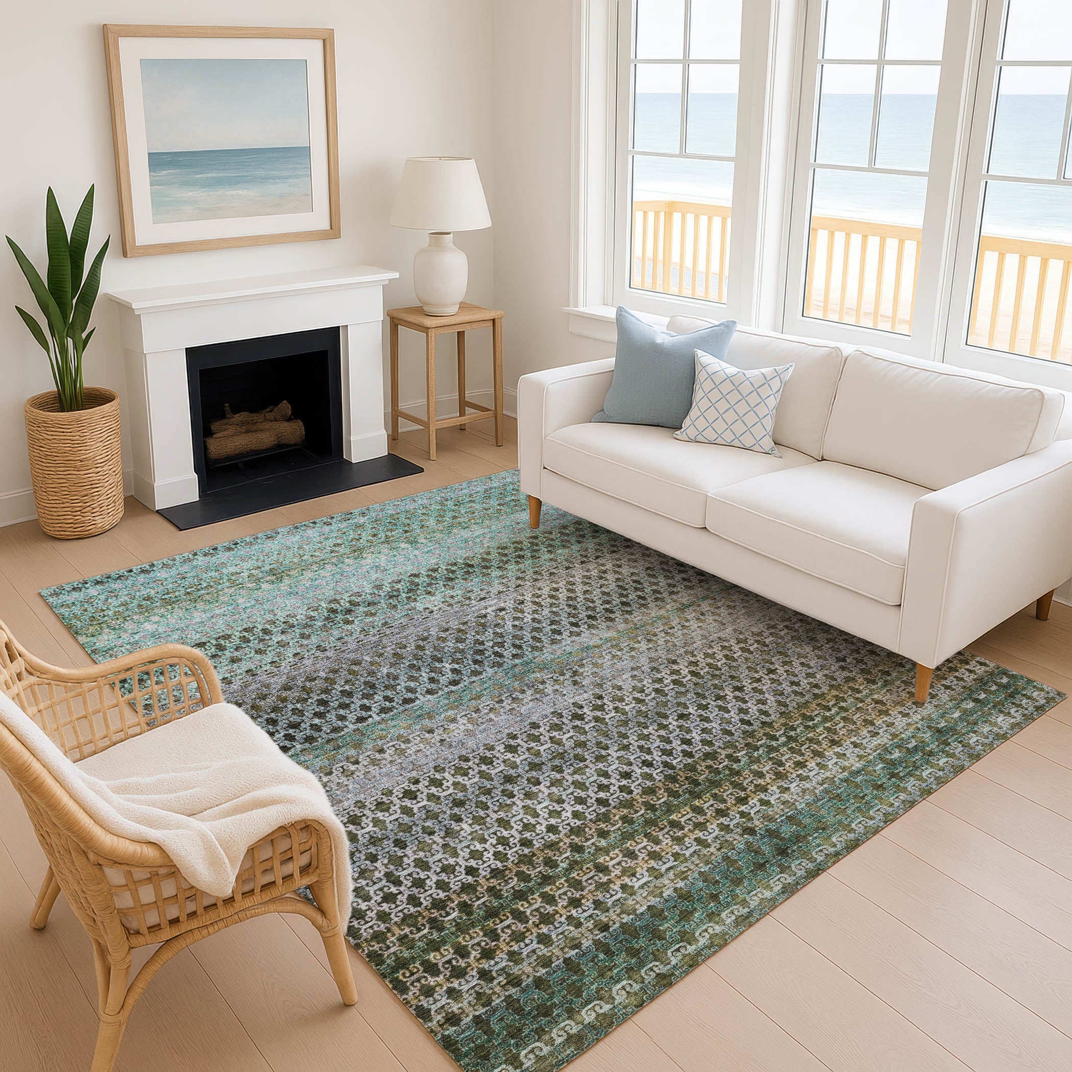 Bangkok Machine Washable Transitional Green Rug 2'6" x 3'10" #shape_Rectangle
