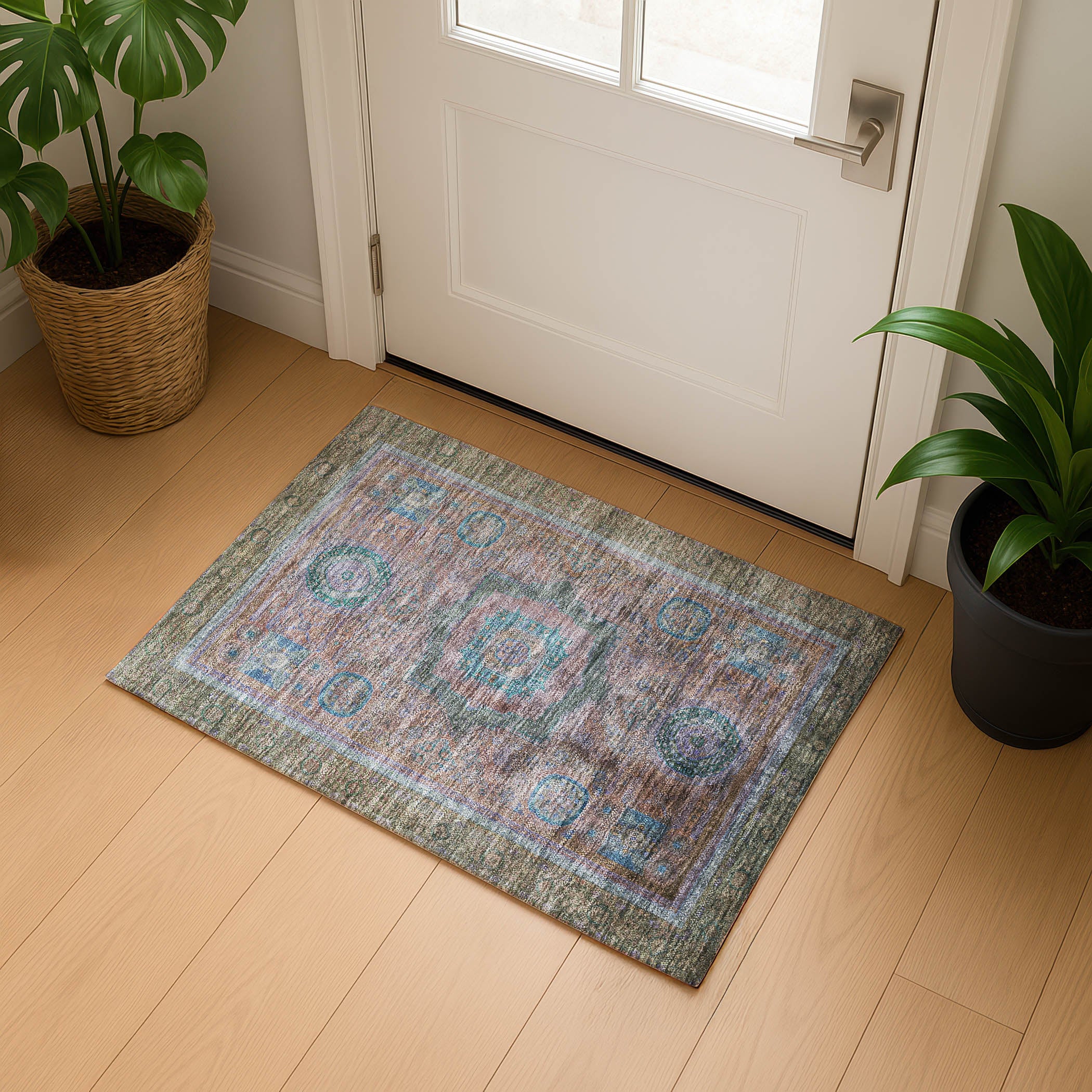 Rome Machine Washable Traditional Copper Orange Rug 1'8" x 2'6" #shape_Rectangle
