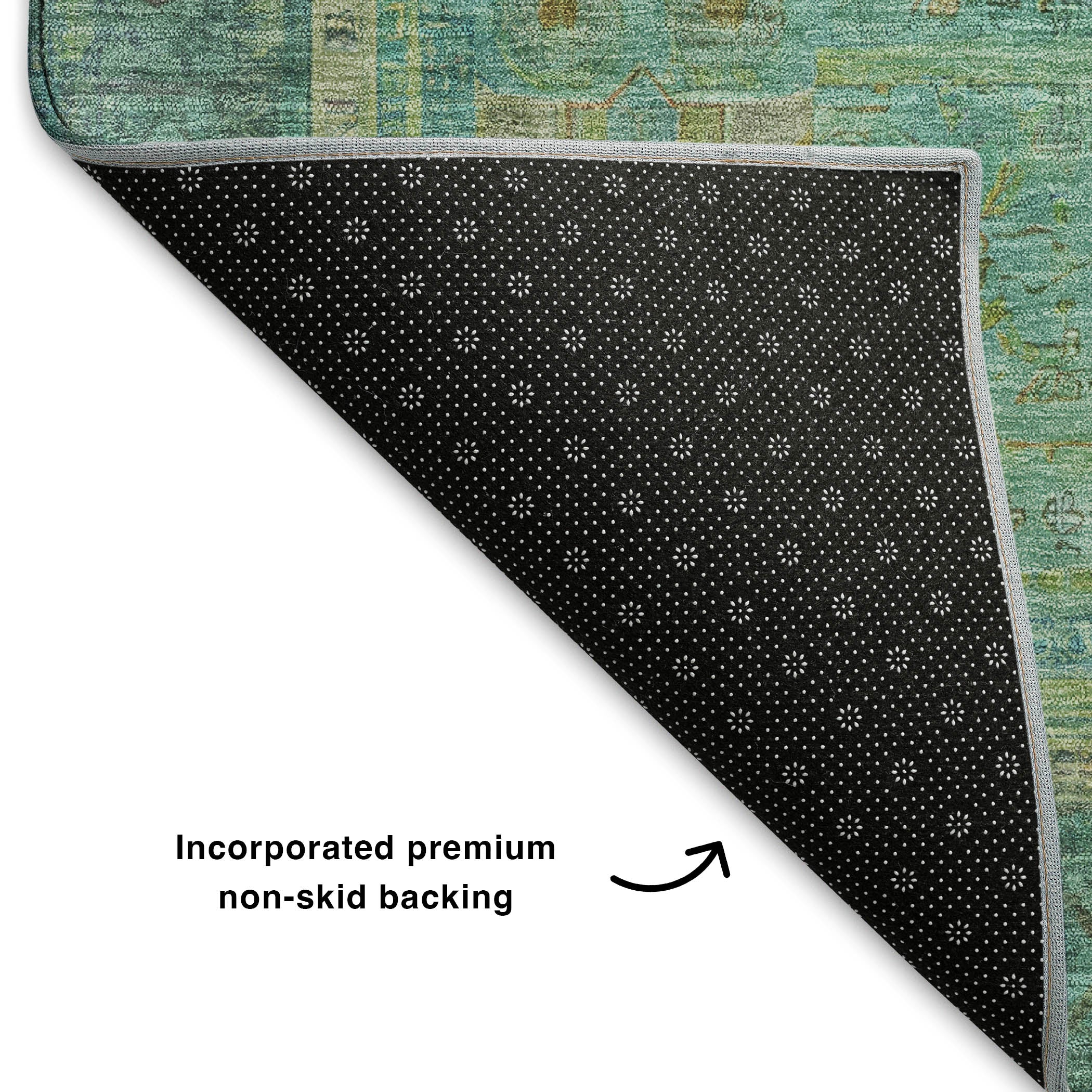 Rome Machine Washable Traditional Green Rug 1'8" x 2'6" #shape_Rectangle