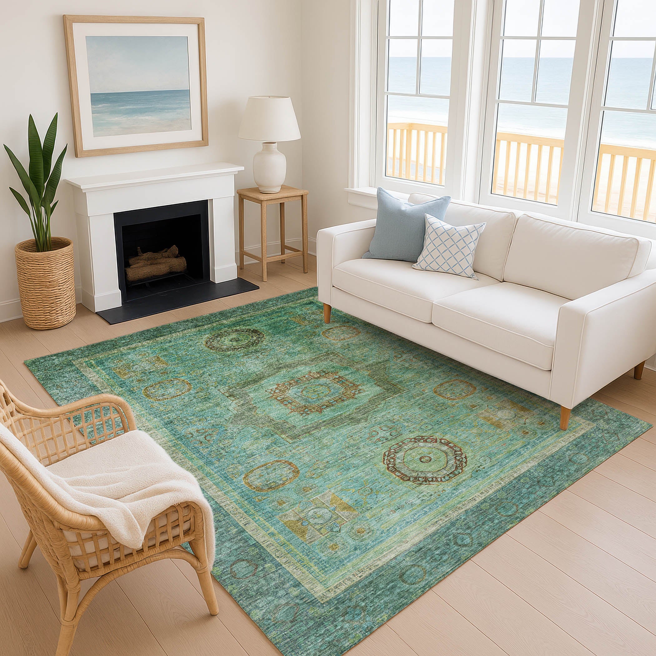 Rome Machine Washable Traditional Green Rug 2'6" x 3'10" #shape_Rectangle