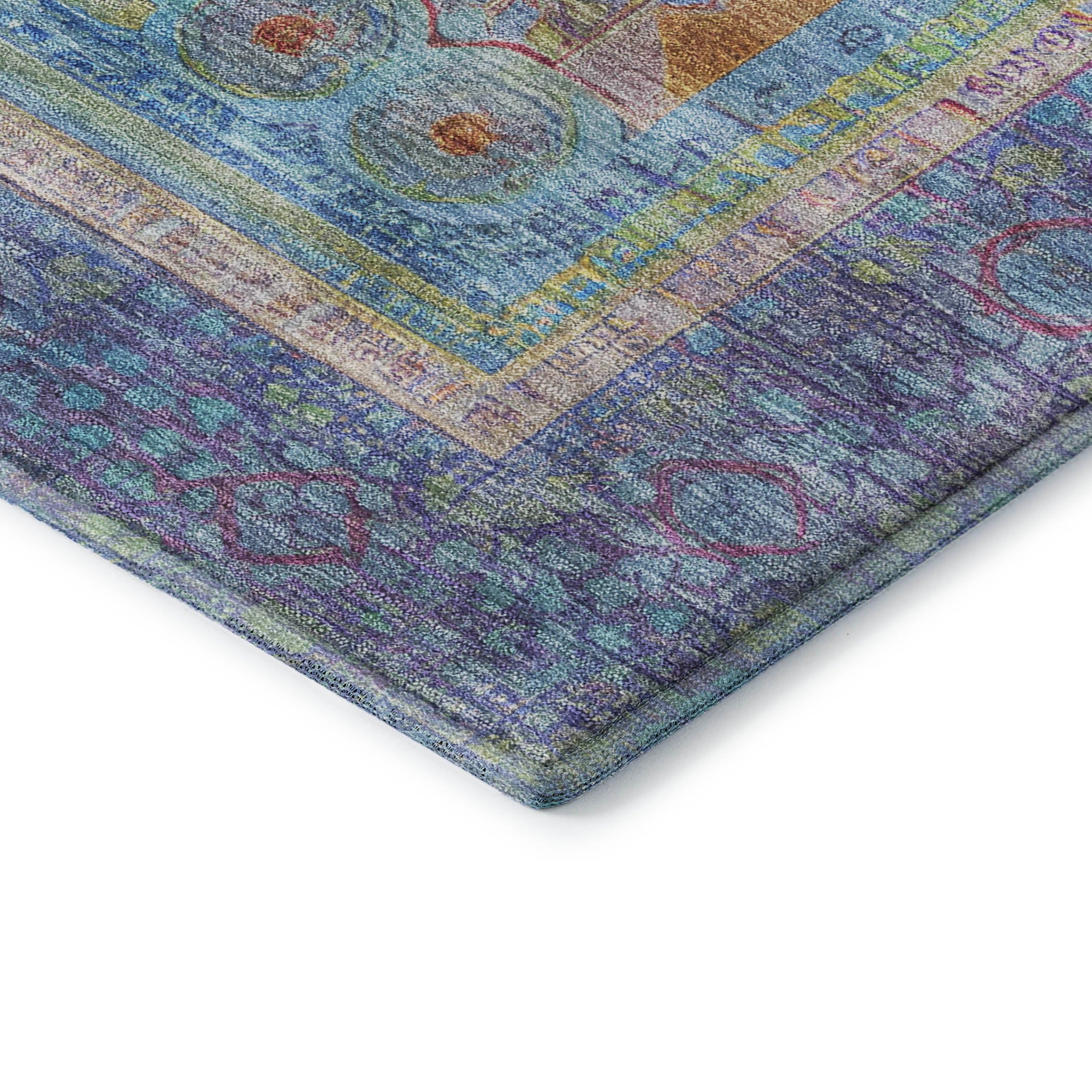 Rome Machine Washable Traditional Teal Rug 1'8" x 2'6" #shape_Rectangle