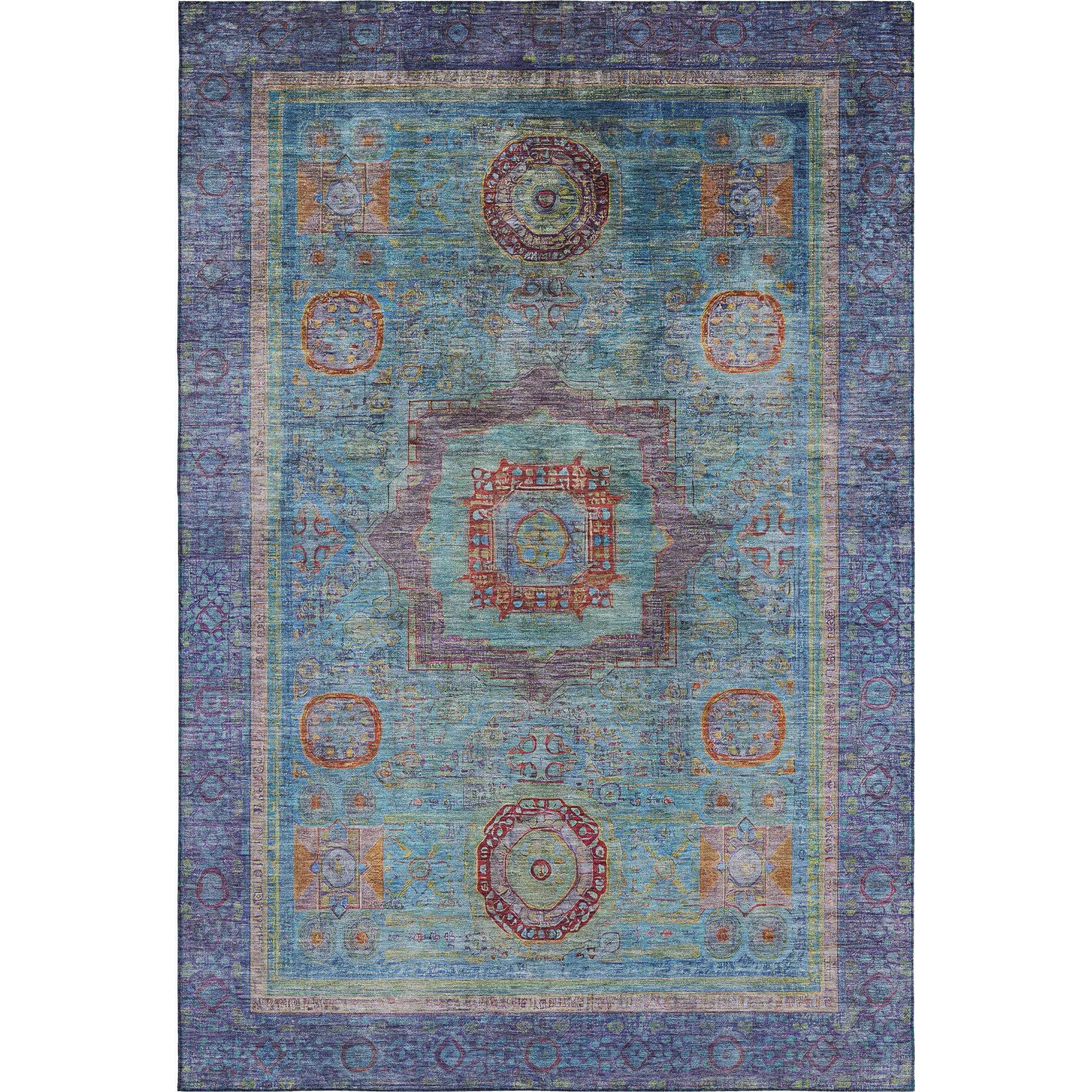 Rome Machine Washable Traditional Teal Rug 2'6" x 3'10" #shape_Rectangle