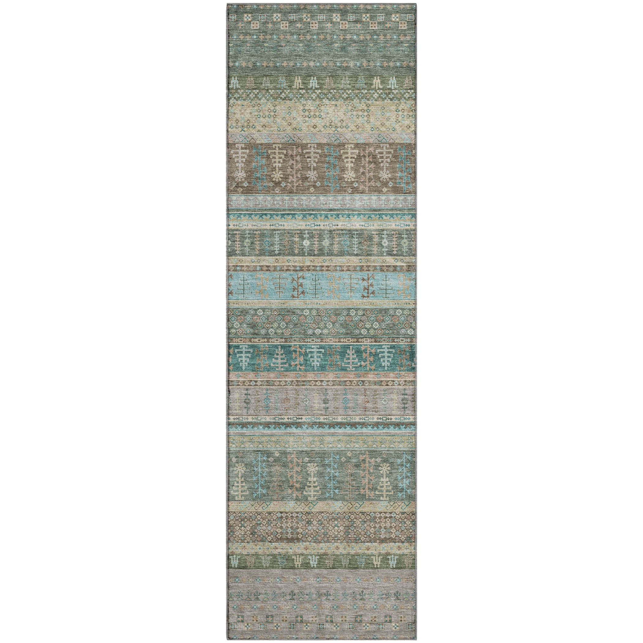 Luang Prabang Machine Washable Transitional Aloe Green Rug 2'3" x 7'6" #shape_Runner