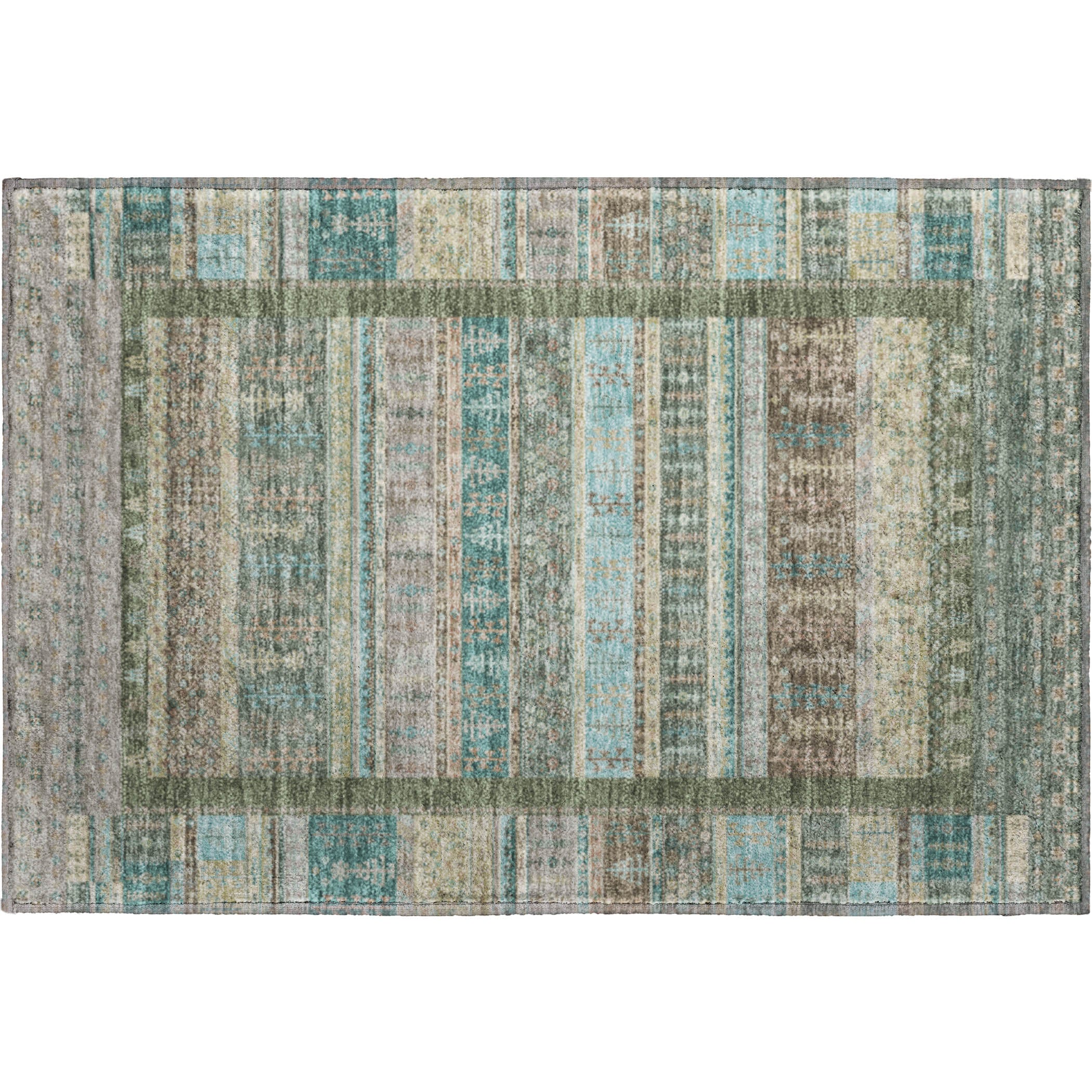 Luang Prabang Machine Washable Transitional Aloe Green Rug 1'8" x 2'6" #shape_Rectangle
