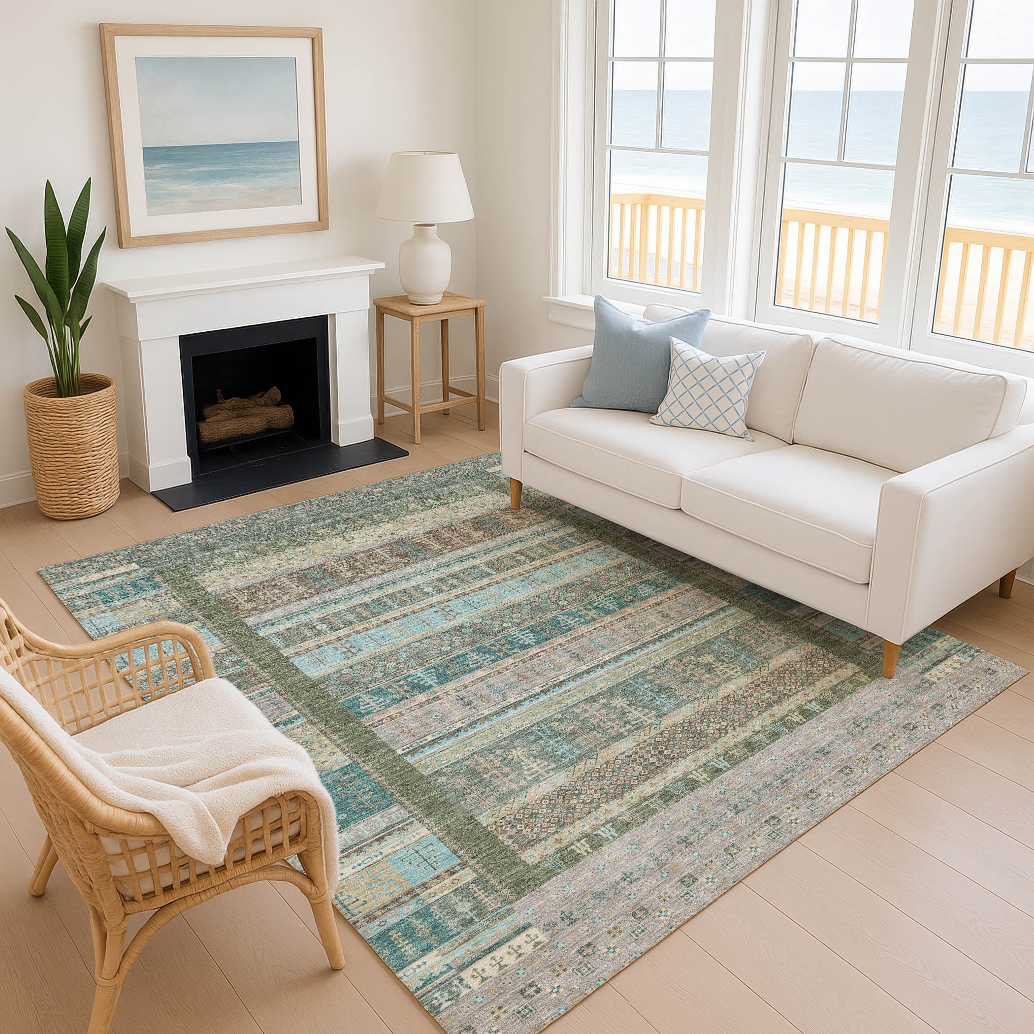 Luang Prabang Machine Washable Transitional Aloe Green Rug 2'6" x 3'10" #shape_Rectangle